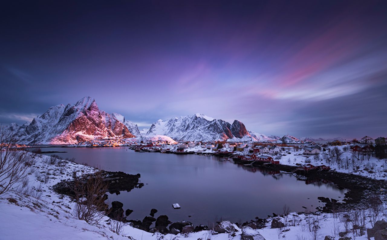  Bildschirm Hintergrundbild 1280x793. Desktop Hintergrundbilder Lofoten Norwegen Reine Natur Gebirge
