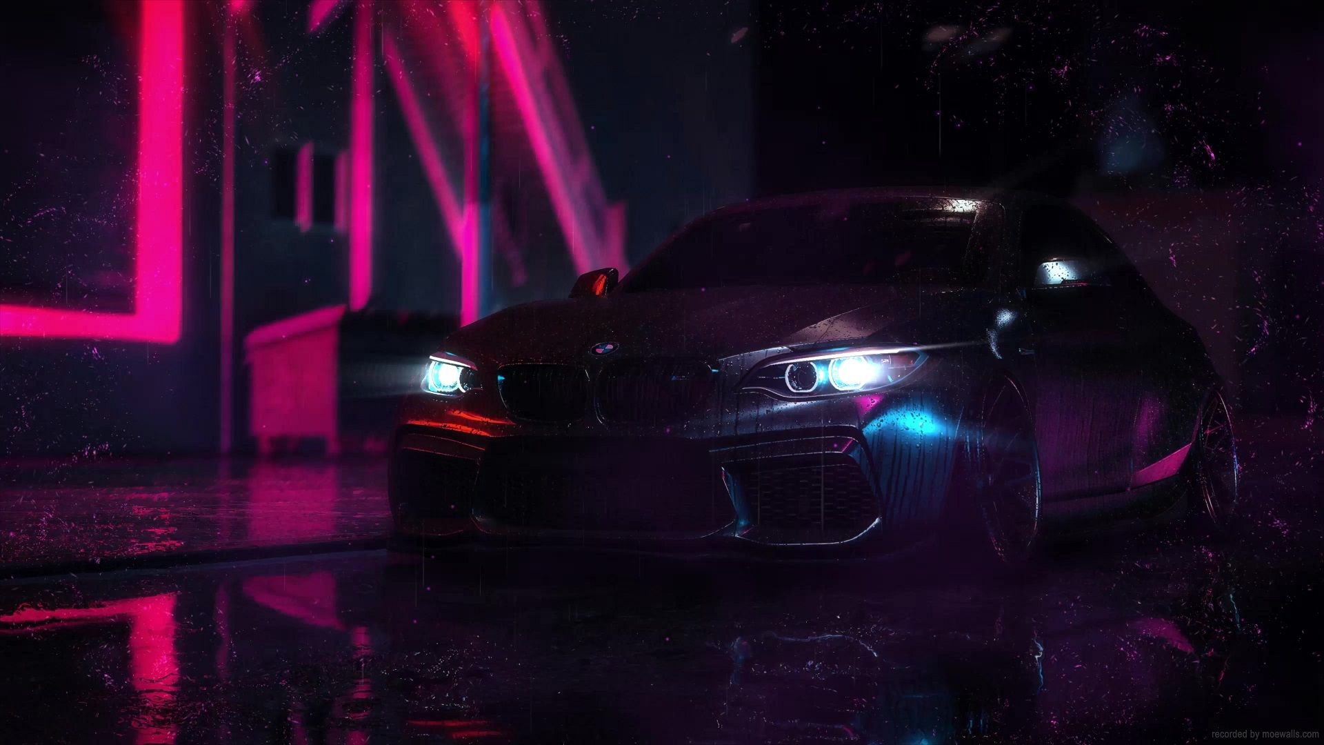  BMW Hintergrundbild 1920x1080. Night Rain Neon BMW M2 Live Wallpaper