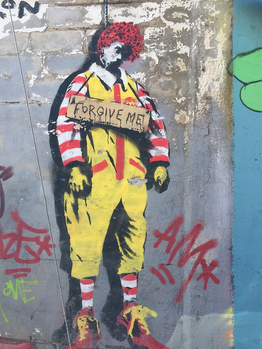  McDonald's Hintergrundbild 910x1213. HD wallpaper: ronald mcdonald, mcdonalds, graffiti, satire, art and craft