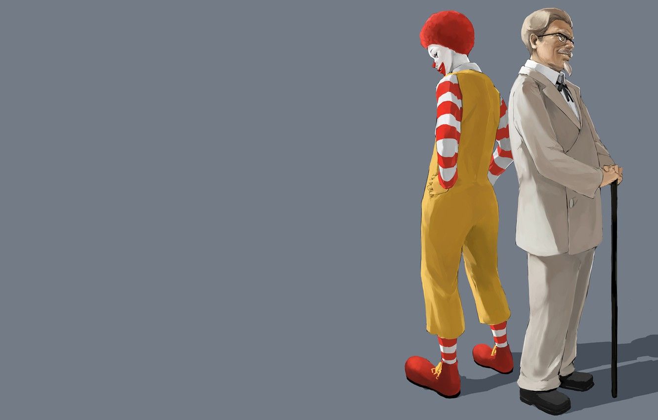  McDonald's Hintergrundbild 1332x850. Wallpaper minimalism, clown, grey background, McDonalds, fast food, Ronald McDonald, KFC image for desktop, section минимализм