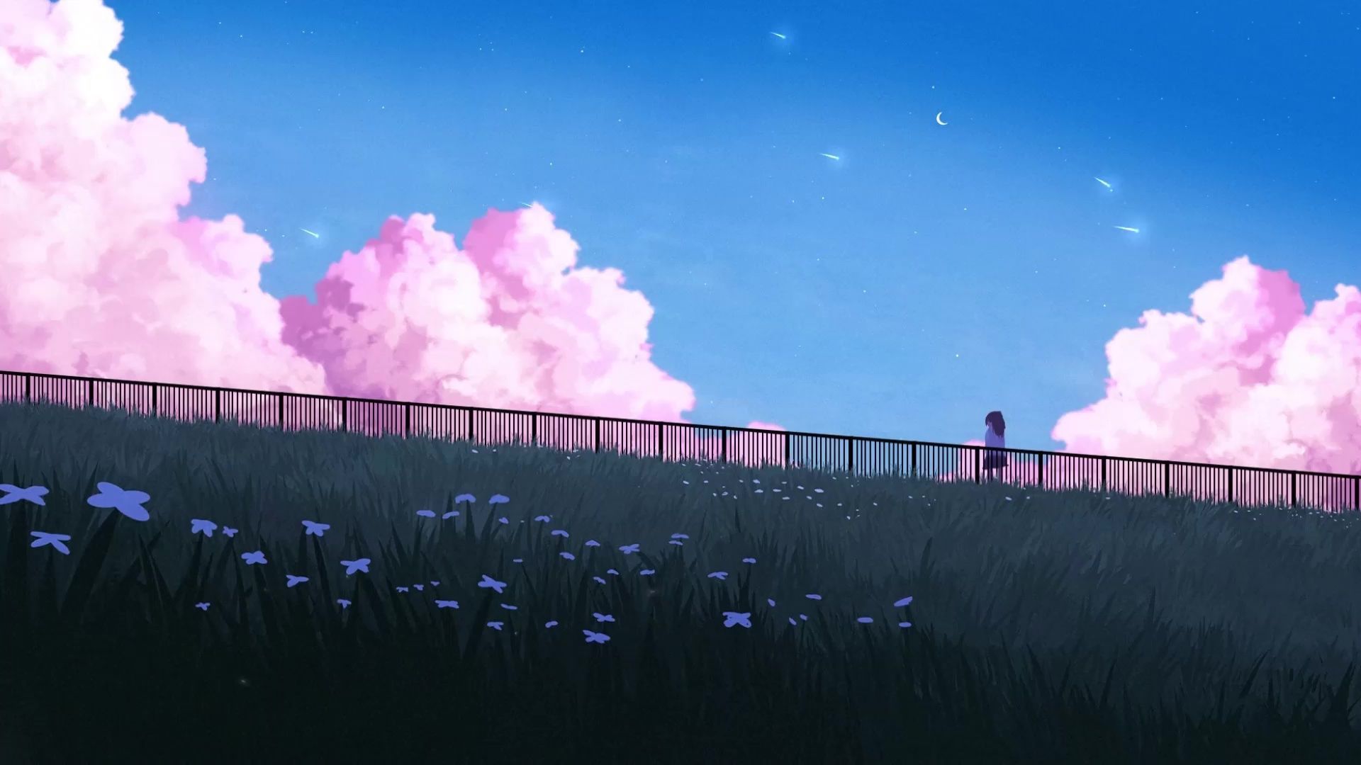  Windows Rosa Hintergrundbild 1920x1080. Anime Girl With Pink Clouds Live Wallpaper