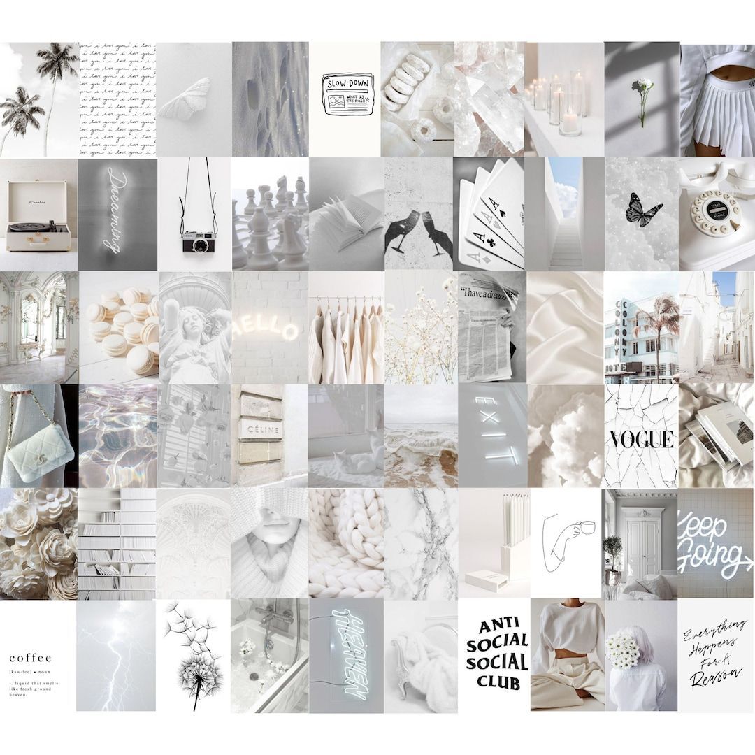  Weißer Hintergrundbild 1080x1080. Weiße Foto Wand Collage Kit, Weiße Ästhetik, Off White, Instant Digital Download, Digitaldrucke, ästhetische Zimmer Wand Dekor, 60 Stk