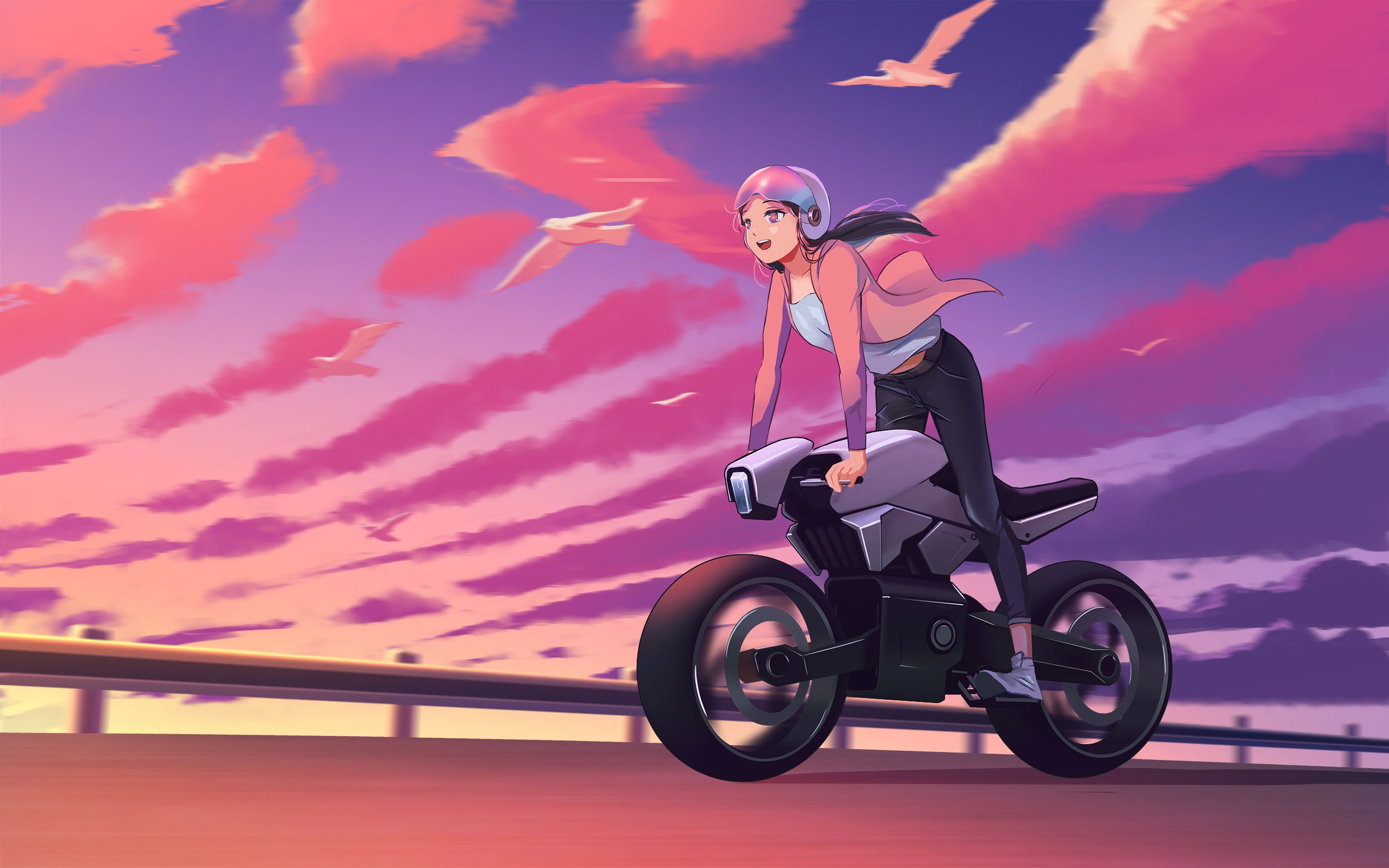  Motorrad Girl Hintergrundbild 2500x1563. Anime Biker Girl Art, HD Anime, 4k Wallpaper, Image, Background, Photo and Picture