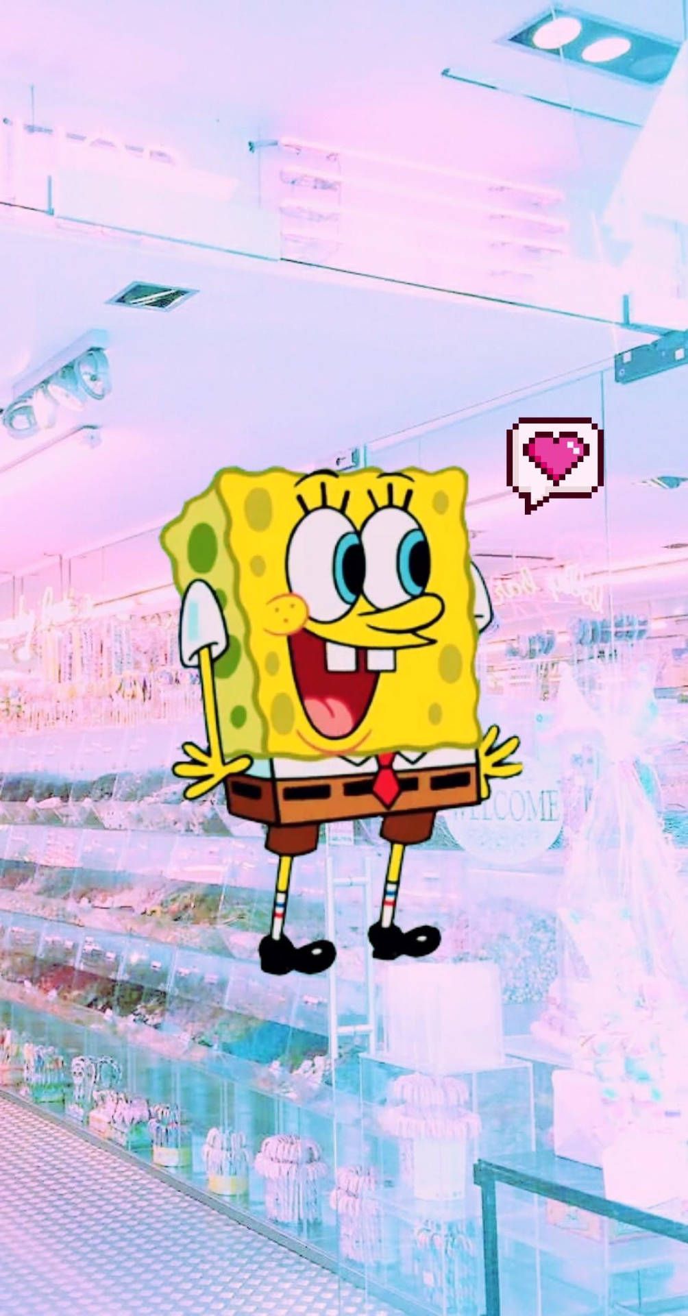  SpongeBob Schwammkopf Hintergrundbild 1004x1920. Downloaden Niedlichesästhetisches Cartoon Spongebob Herz Emoji Wallpaper