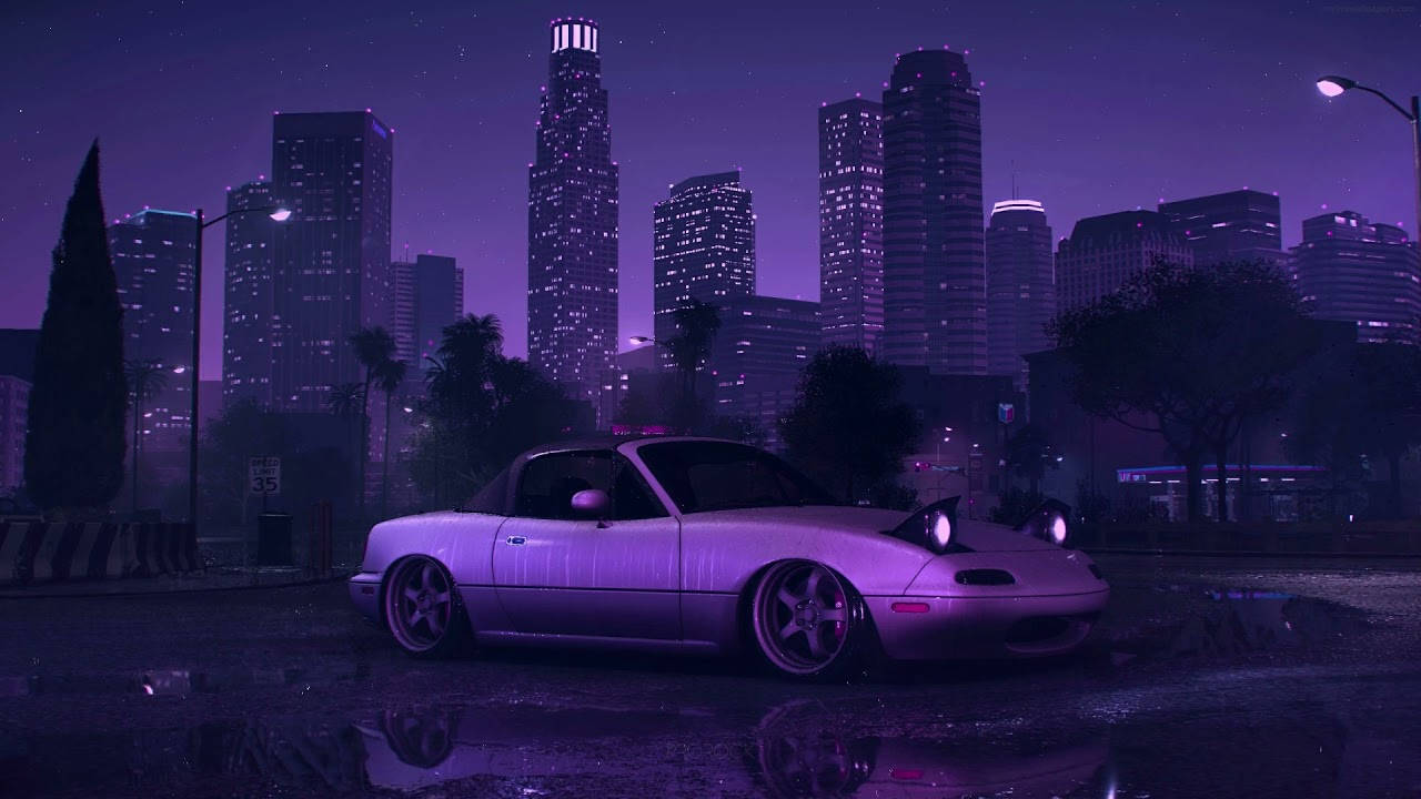  Auto Hintergrundbild 1280x720. Download free Purple Aesthetic Car In City For Computer Wallpaper