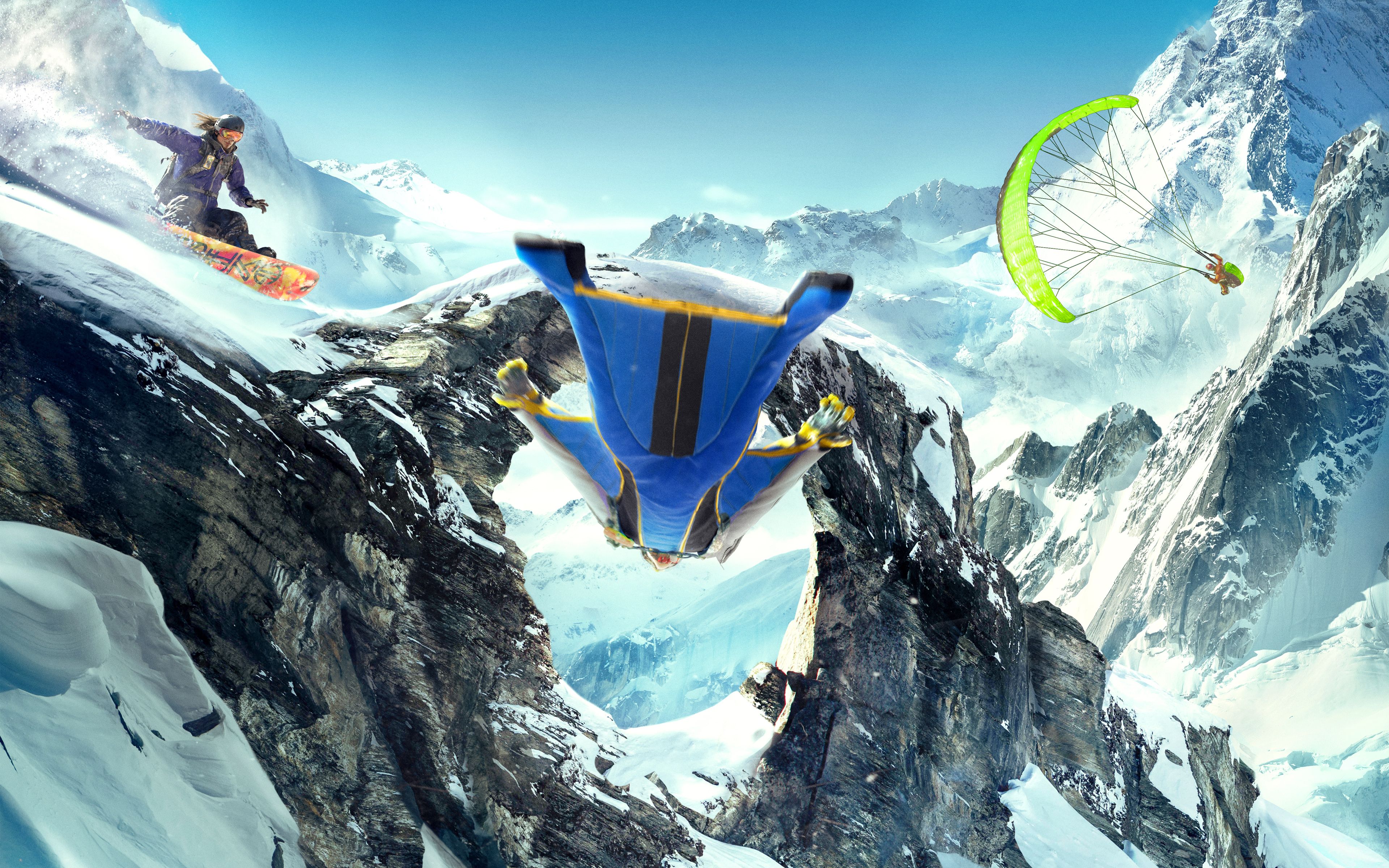  5k Hintergrundbild 3840x2400. Steep Wingsuit Snowboarding Paragliding 5K 4K wallpaper