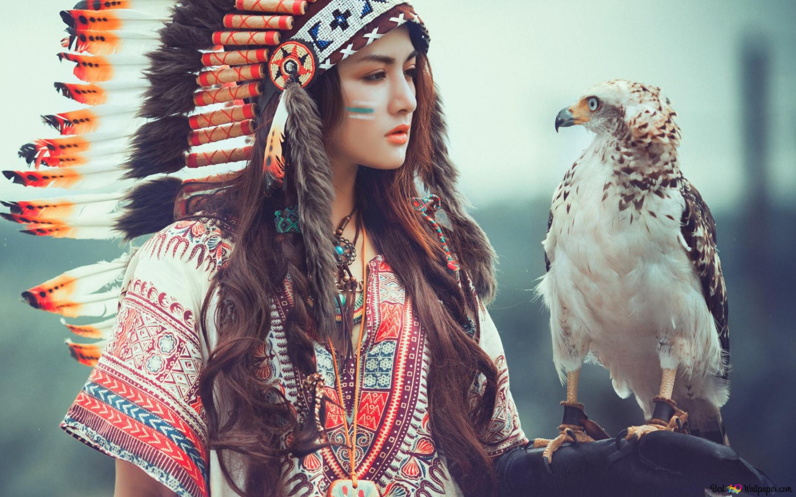  Adler Hintergrundbild 2560x1600. Indianermädchen mit Adler 4K Hintergrundbild herunterladen