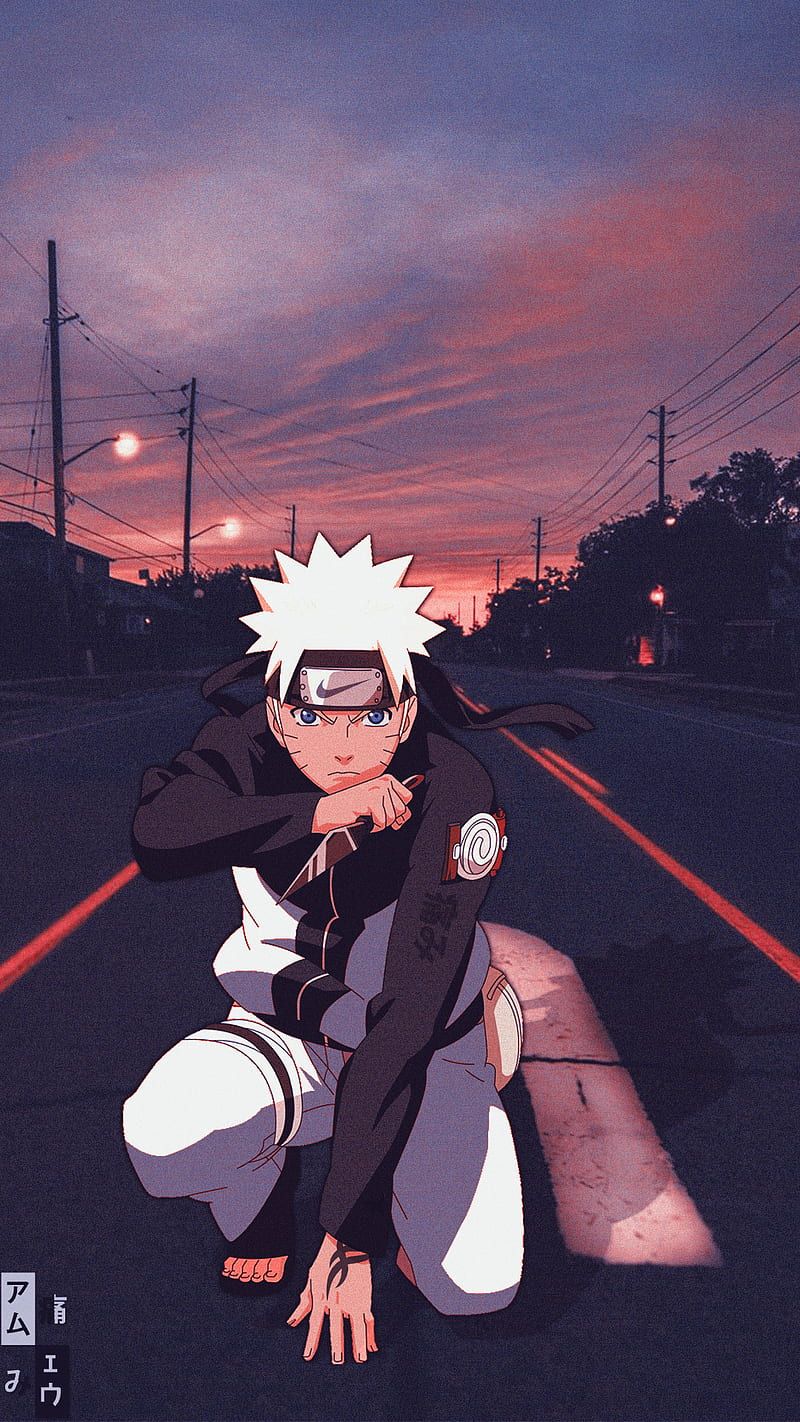 Naruto Hintergrundbild 800x1422. Naruto Uzumaki, aesthetic, anime, dark, lights, sunset, HD phone wallpaper