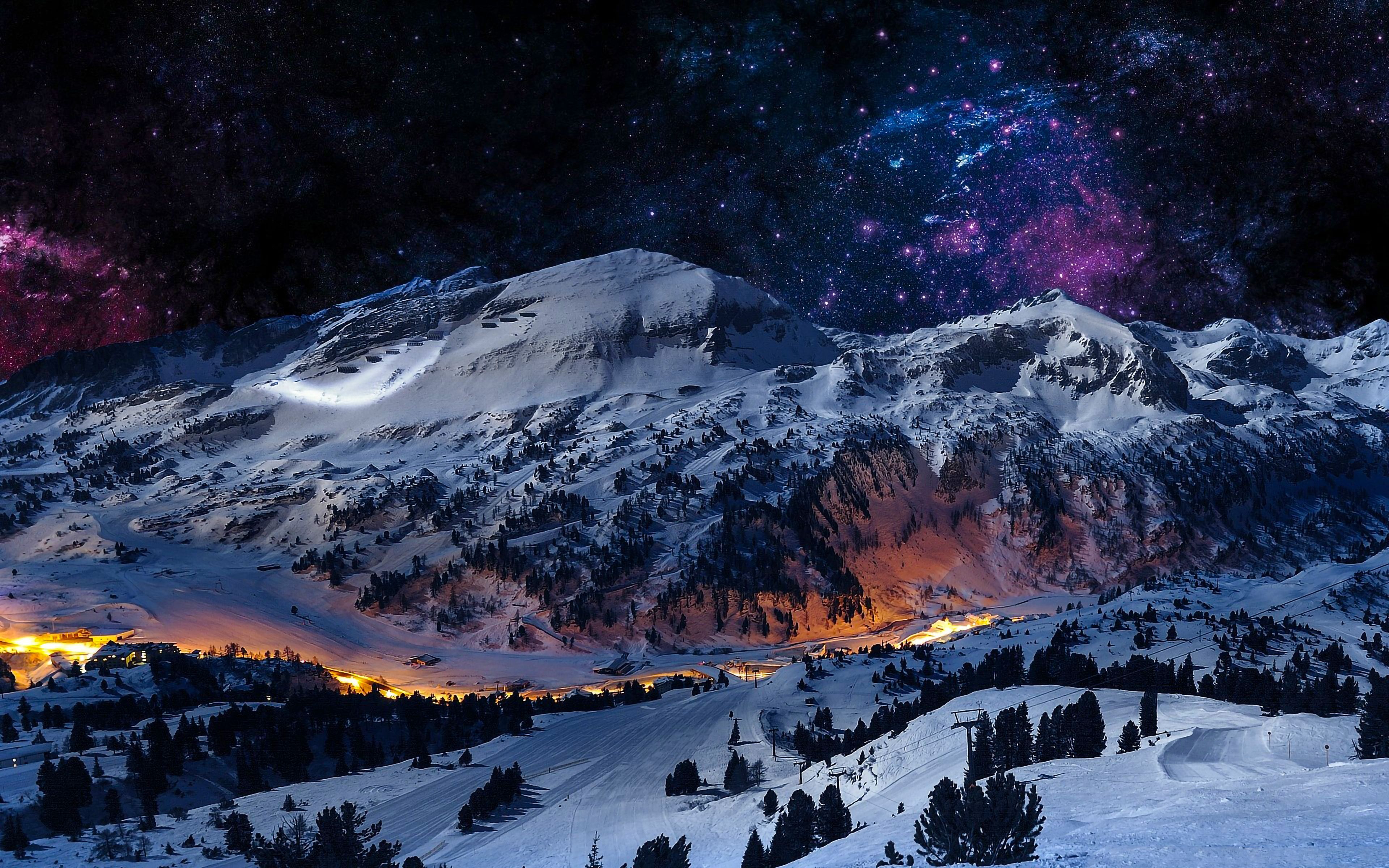  Berge Hintergrundbild 3840x2400. Kostenlose Hintergrundbilder Schnee, Natur, Winter, Bergigen Landschaftsformen, Nacht, Bilder Für Ihren Desktop Und Fotos