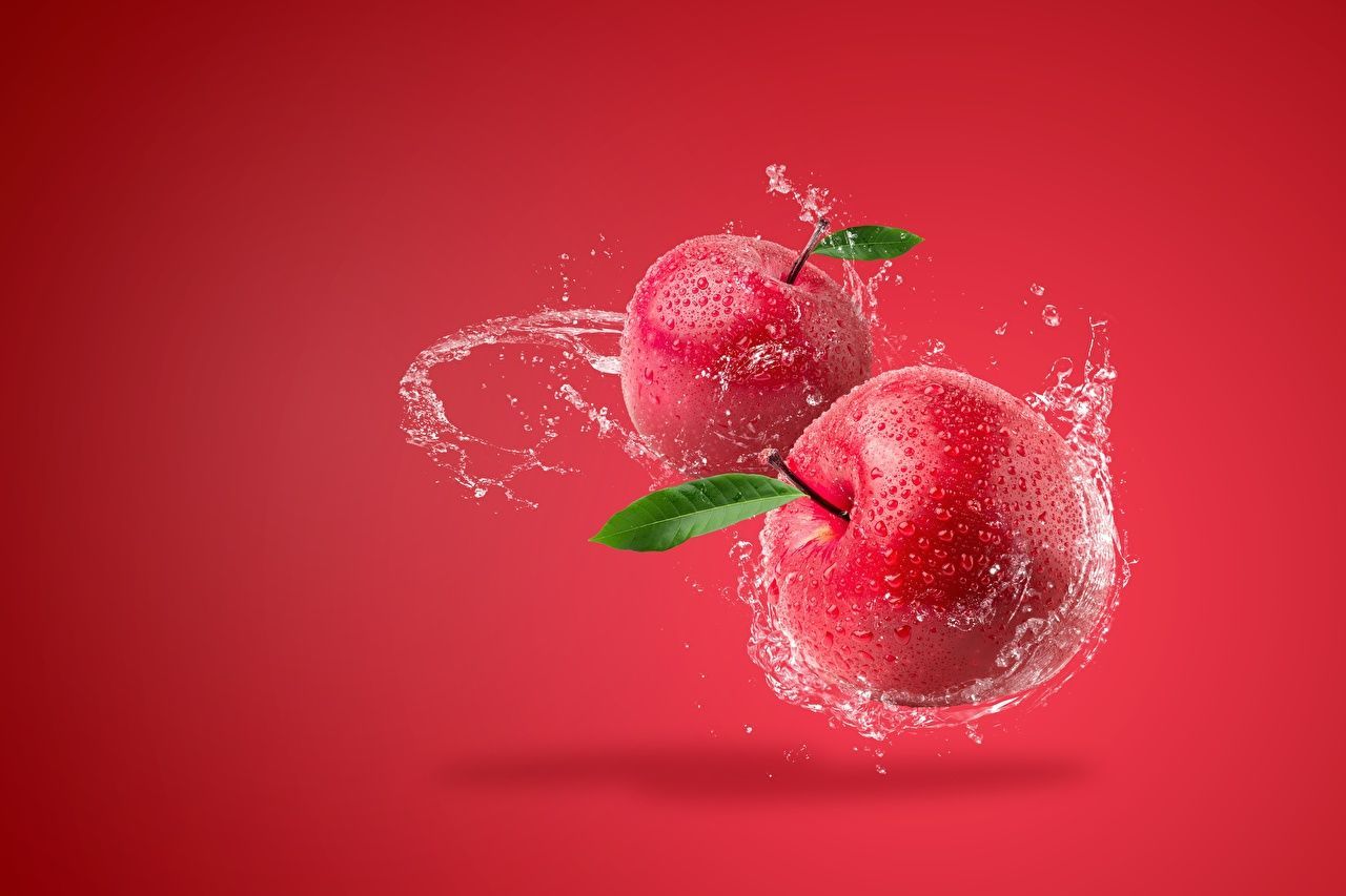 Rote Hintergrundbild 1280x853. Desktop Hintergrundbilder Rot Äpfel Wasser spritzt Lebensmittel