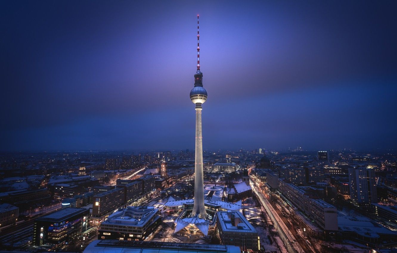  Berlin Hintergrundbild 1332x850. Wallpaper tower, Germany, night, Berlin, TV tower image for desktop, section город