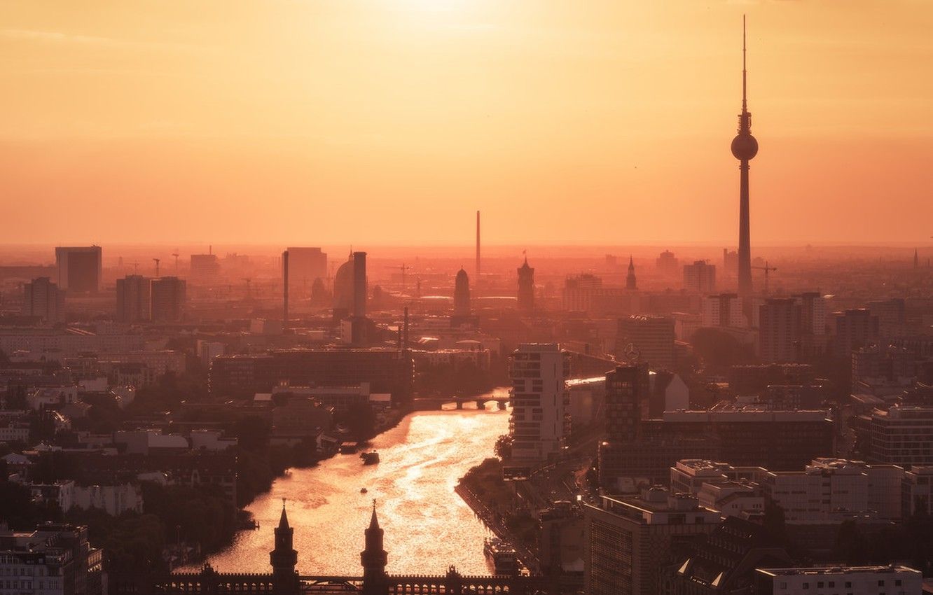  Berlin Hintergrundbild 1332x850. Wallpaper tower, river, Germany, sunset, Berlin, TV tower image for desktop, section город