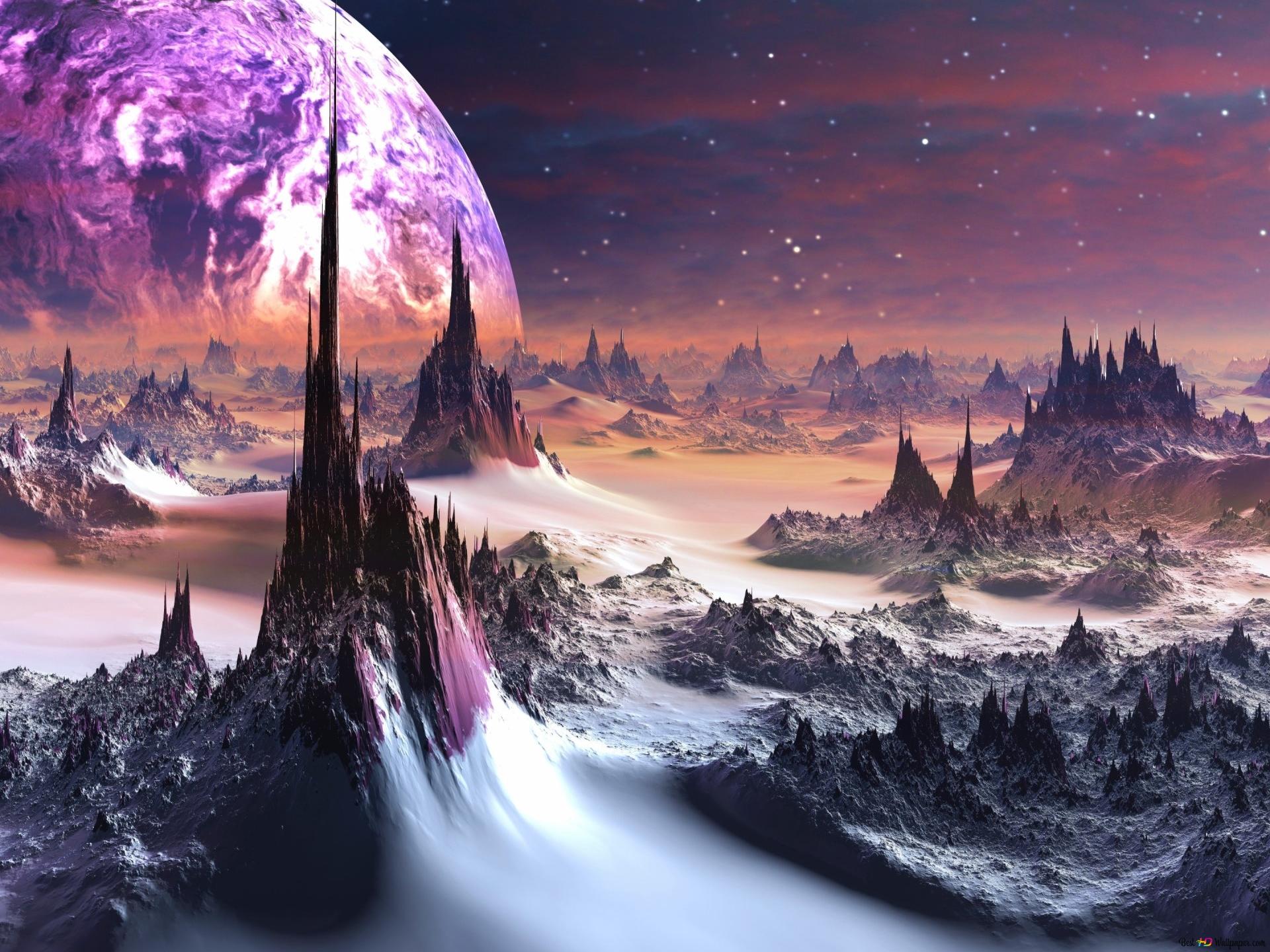  Das Beste Der Welt Hintergrundbild 1920x1440. Science Fiction Landschaft Mit Schneebedeckten Felsen Und Der Welt HD Hintergrundbild Herunterladen