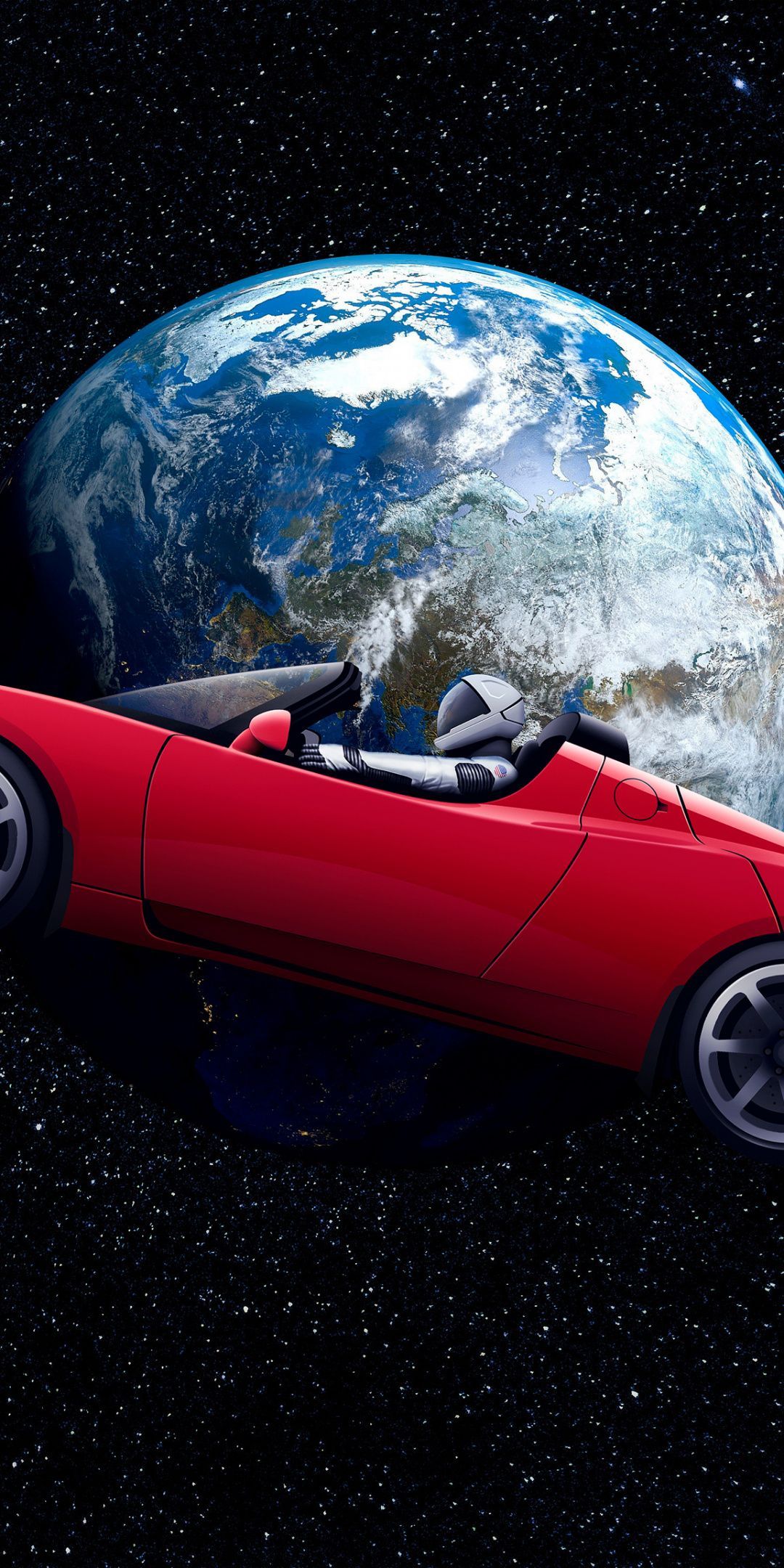 Tesla Hintergrundbild 1080x2160. Tesla Roadster, Astronaut, earth orbit, space Wallpaper. Tesla roadster, Tesla, Space artwork