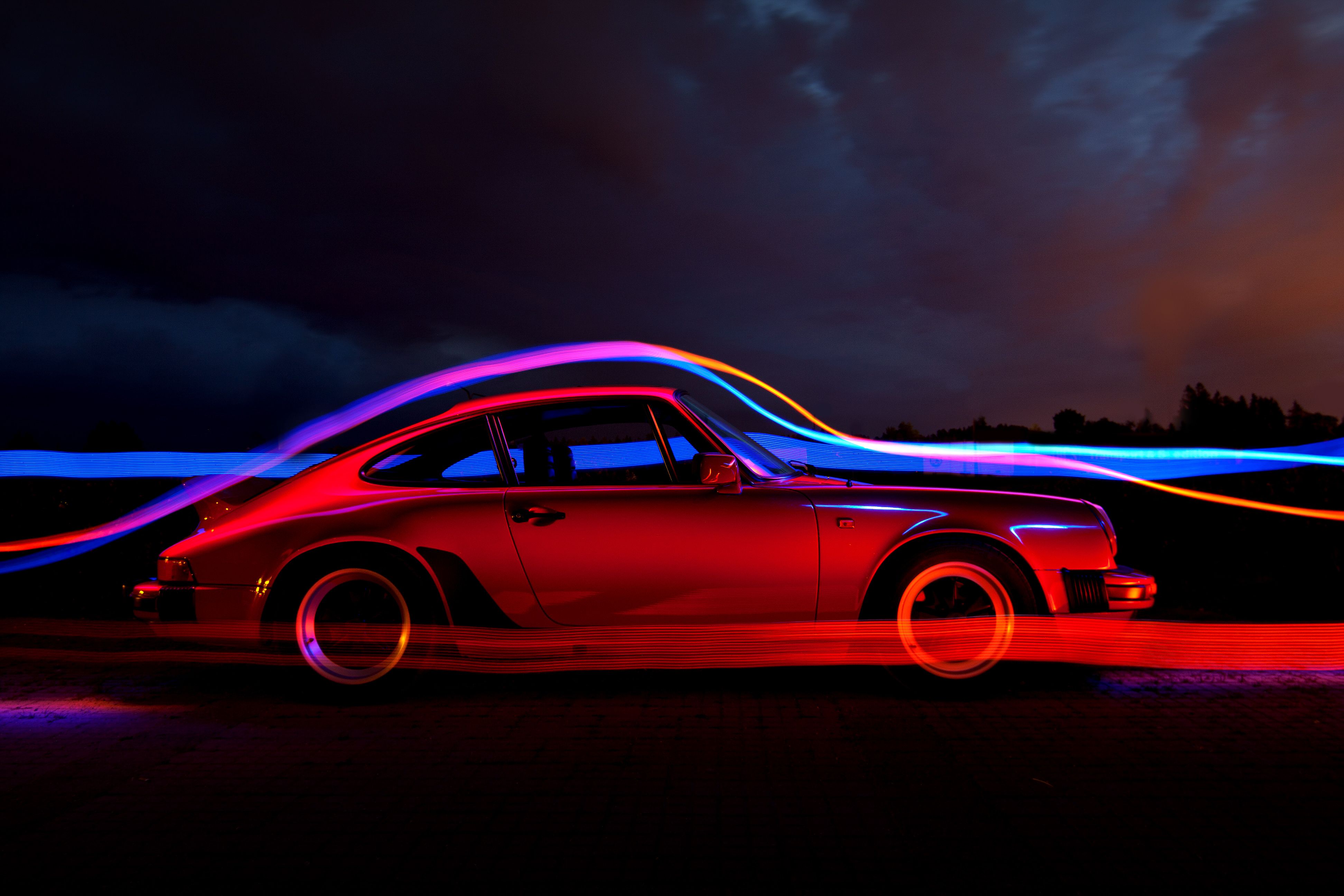 Porsche Hintergrundbild 3888x2592. Wallpaper Red Coupe on Black Background, Background Free Image