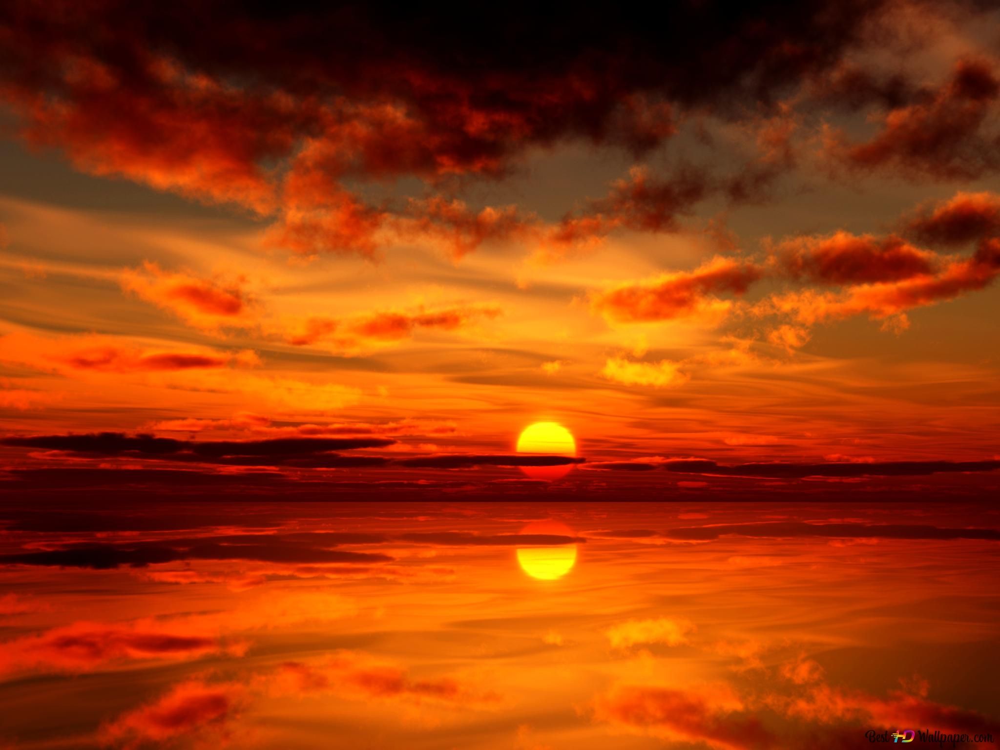Schöner Hintergrundbild 2048x1536. Schöner Sonnenuntergang und Reflexion 6K Hintergrundbild herunterladen