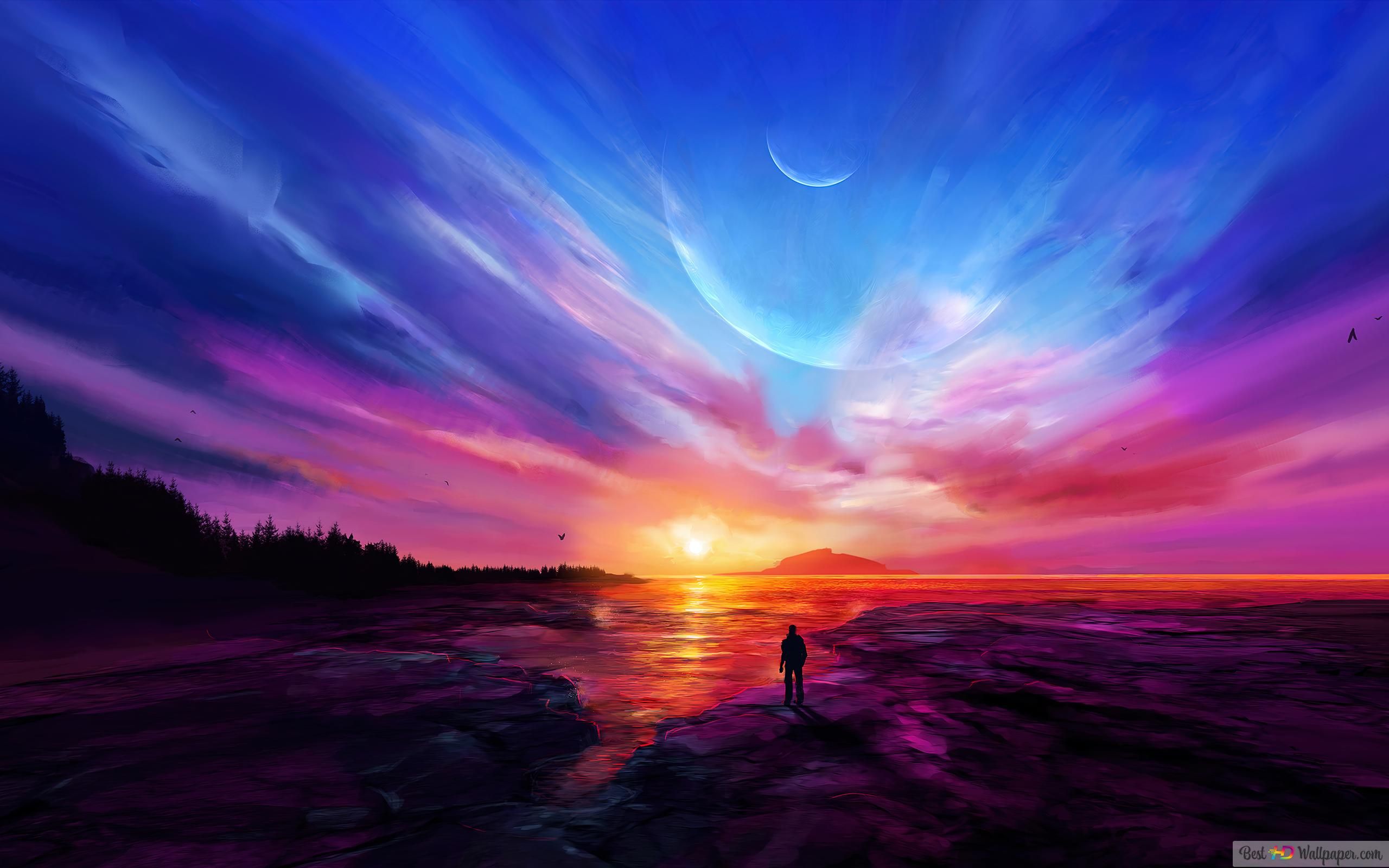  Sonnenuntergang Hintergrundbild 2560x1600. Ozean Sonnenuntergang Kunst 4K Hintergrundbild Herunterladen