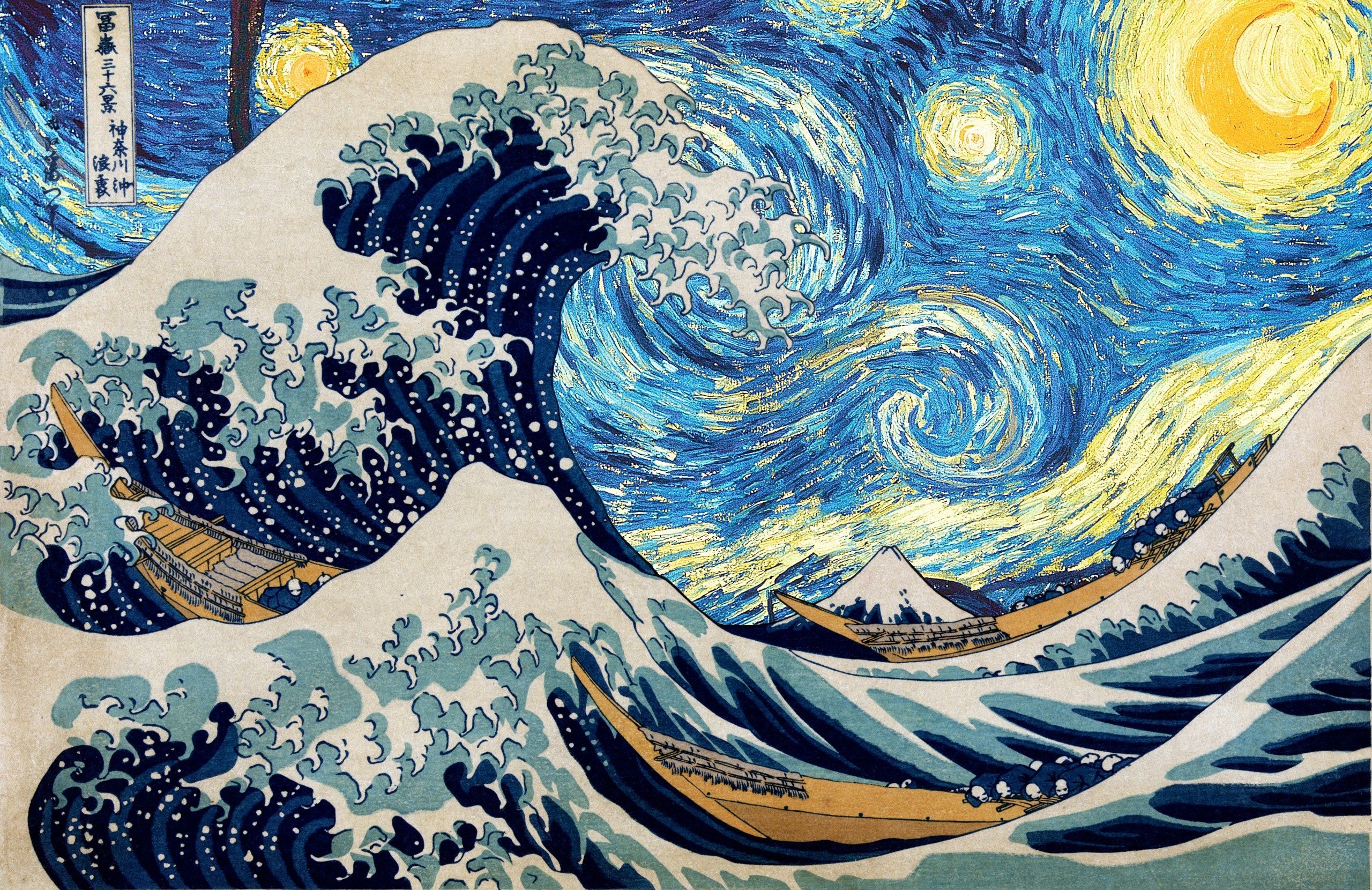 Vincent Van Gogh Hintergrundbild 2560x1660. starry night, Hokusai, Vincent van Gogh, The Great Wave off Kanagawa Gallery HD Wallpaper