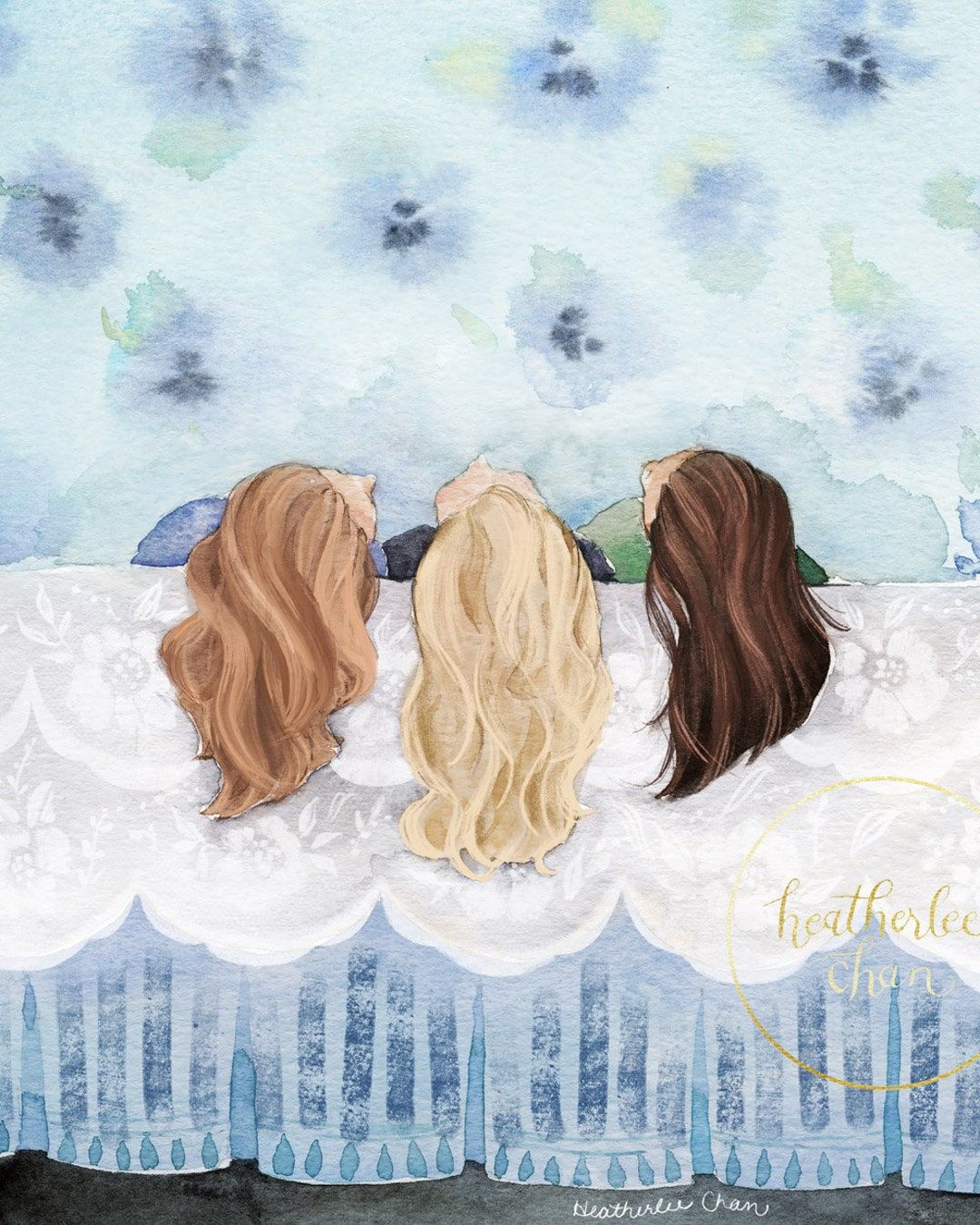  BFF Hintergrundbild 1080x1350. Three Best Friends Three Sisters Art Watercolor Painting