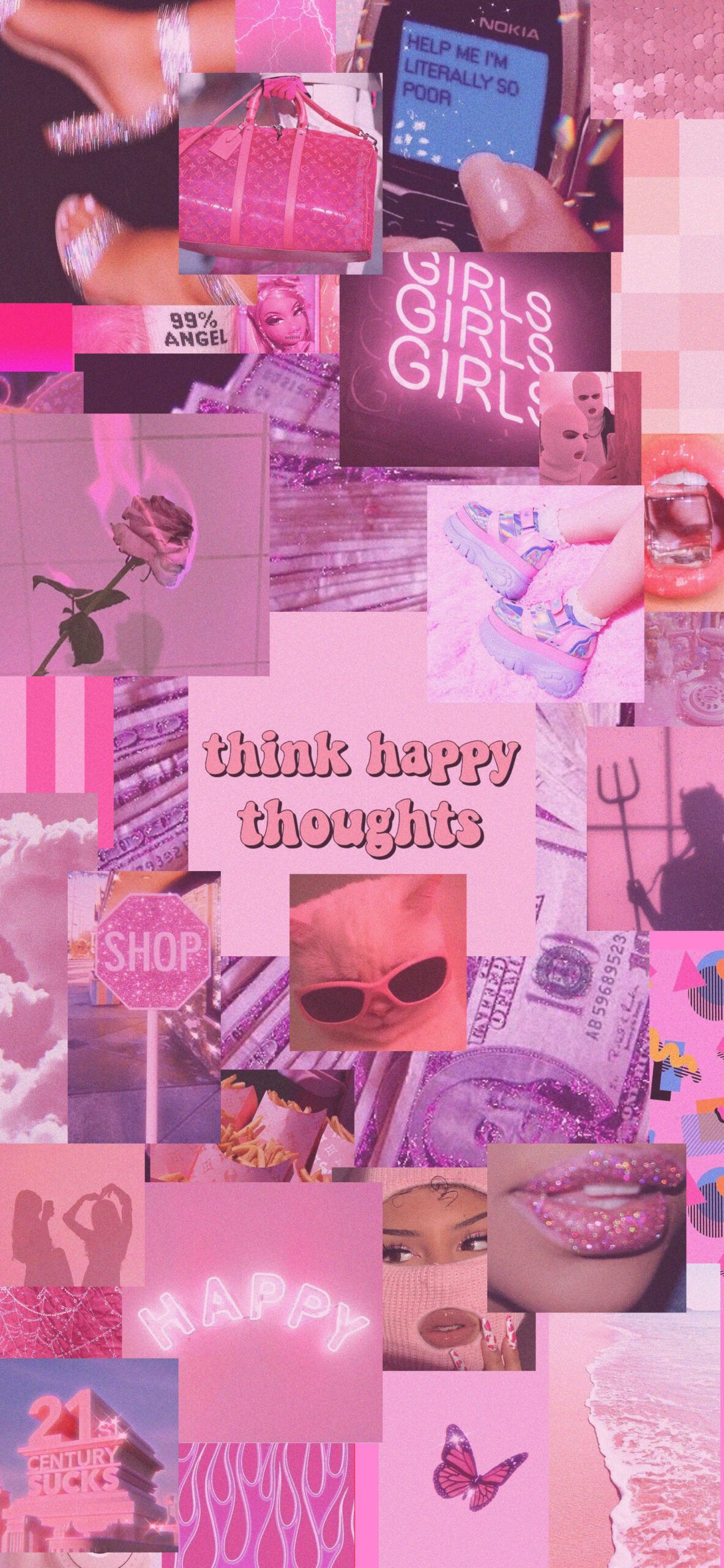  Pinke Hintergrundbild 1183x2560. Think Happy Thoughts Aesthetic Pink Wallpaper