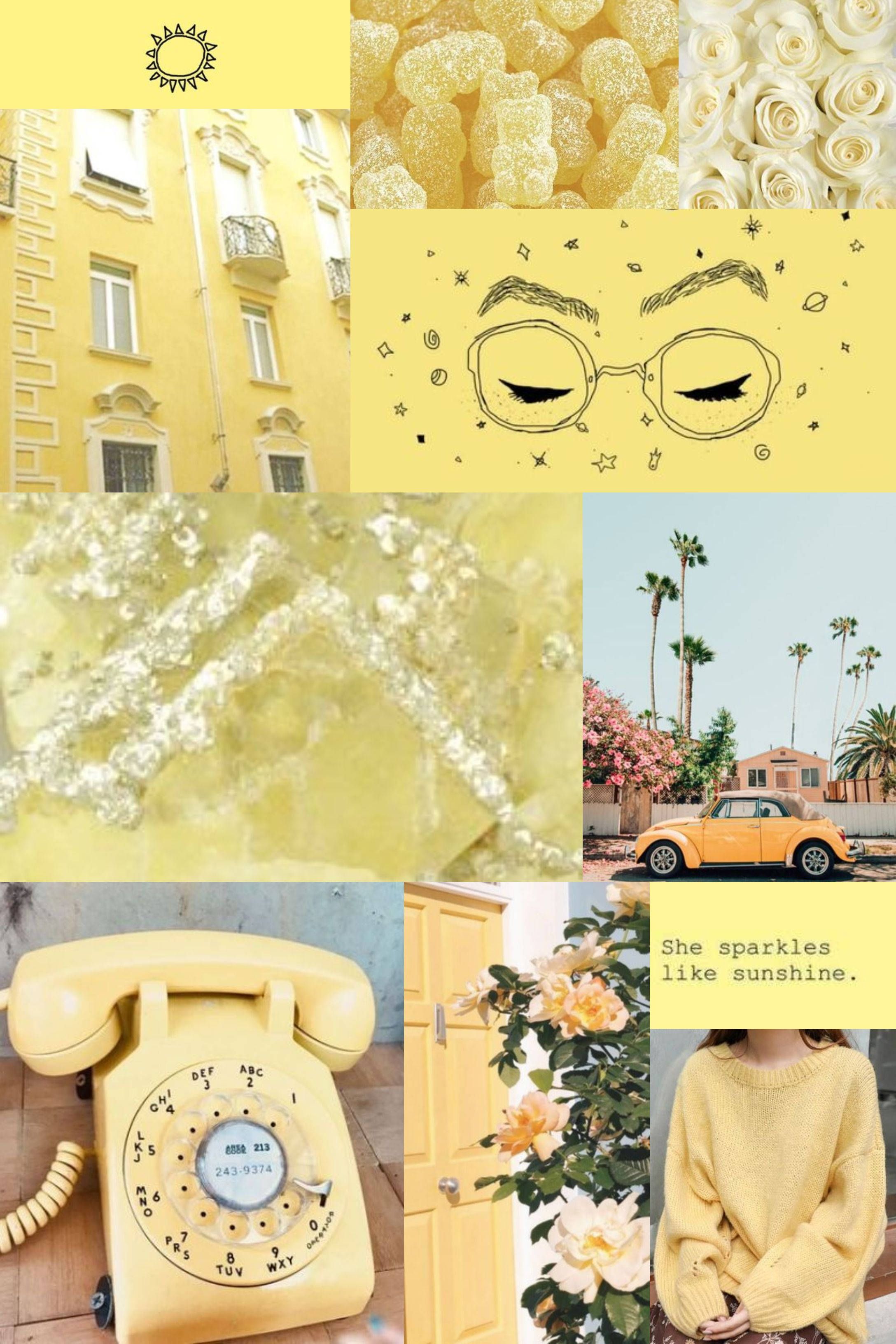 Yellow Hintergrundbild 2176x3264. Download Pastel Yellow Aesthetic Collage Wallpaper
