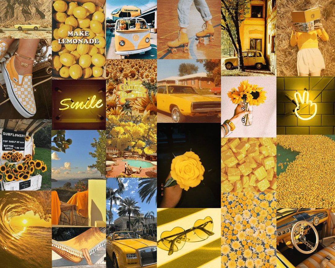 Gelb Hintergrundbild 1080x864. SOMMER GIRL Gelbe Collage Kit 50 Bilder / Ästhetik
