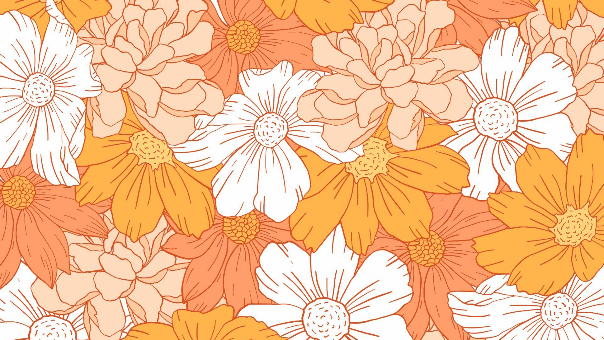Orange Hintergrundbild 1920x1080. Orange Flowers Drawing HD Orange Aesthetic Wallpaper