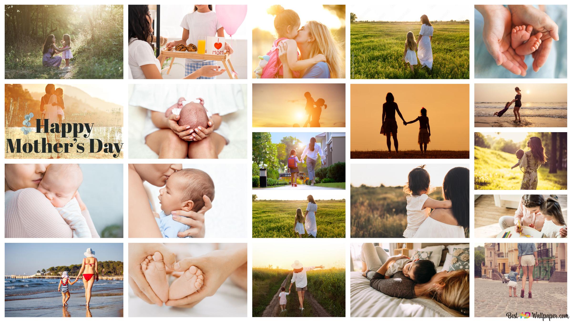 Muttertag Hintergrundbild 2400x1350. Spezieller Hintergrund zum Muttertag für PC - ästhetische Collage für Mütter 2K Hintergrundbild herunterladen