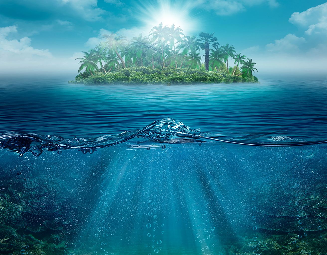 Desktop Hintergrundbild 1312x1024. Desktop Hintergrundbilder Meer Natur Insel Tropen Palmen