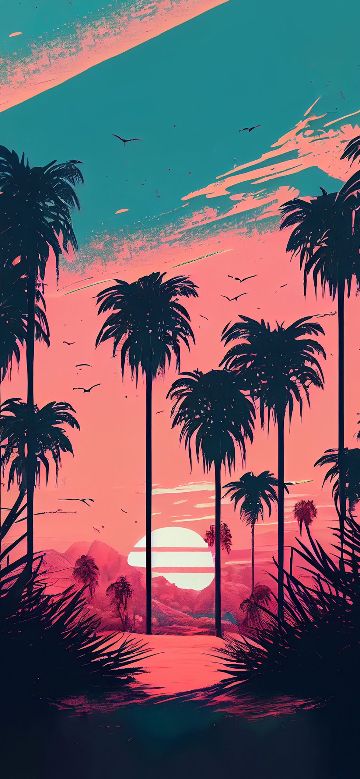 Sommer Hintergrundbild 1183x2560. Sunset & Palm Summer Aesthetic Wallpaper