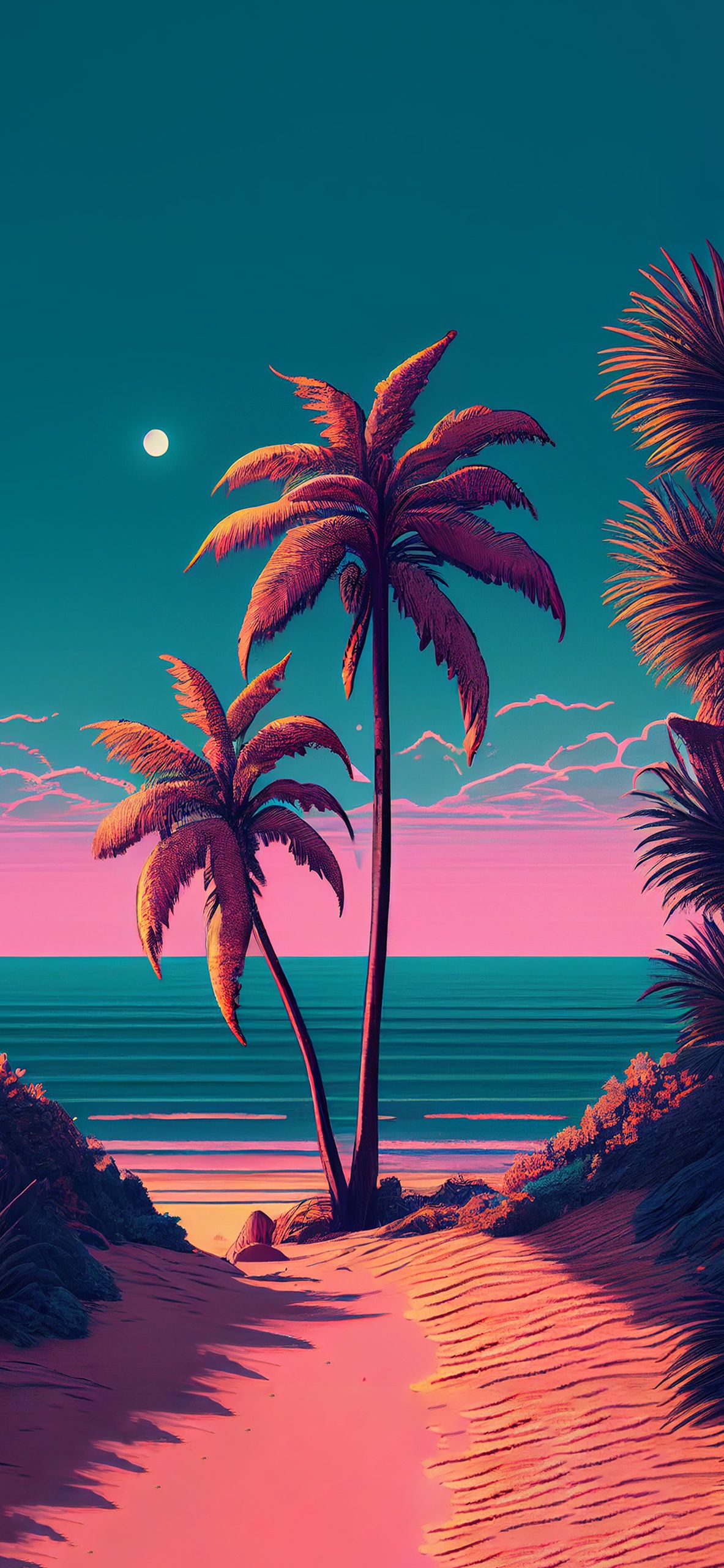 Sommer Hintergrundbild 1183x2560. Beach & Palm Summer Aesthetic Wallpaper