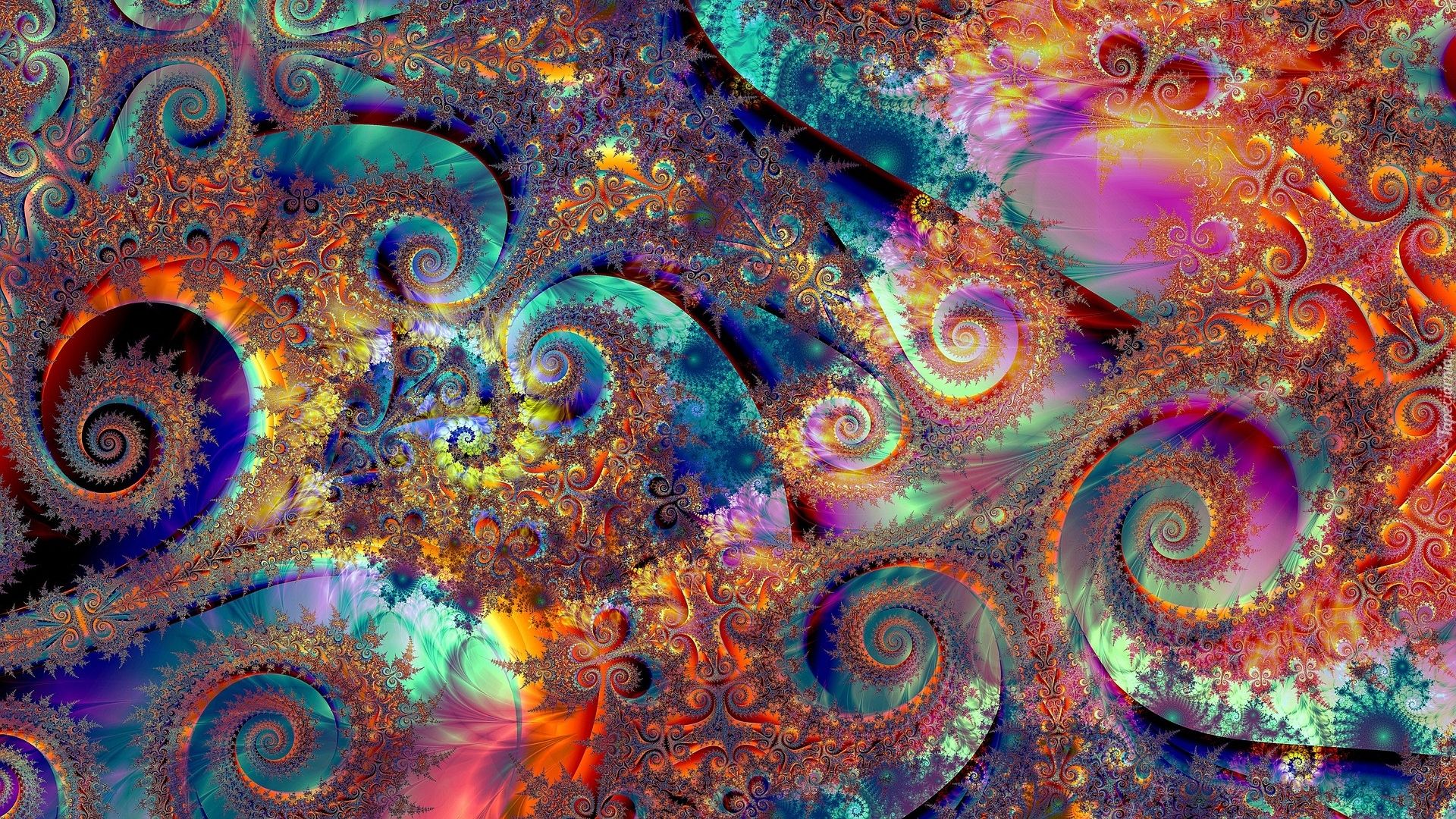 Fraktale Hintergrundbild 1920x1080. Fraktal z kolorowymi spiralami