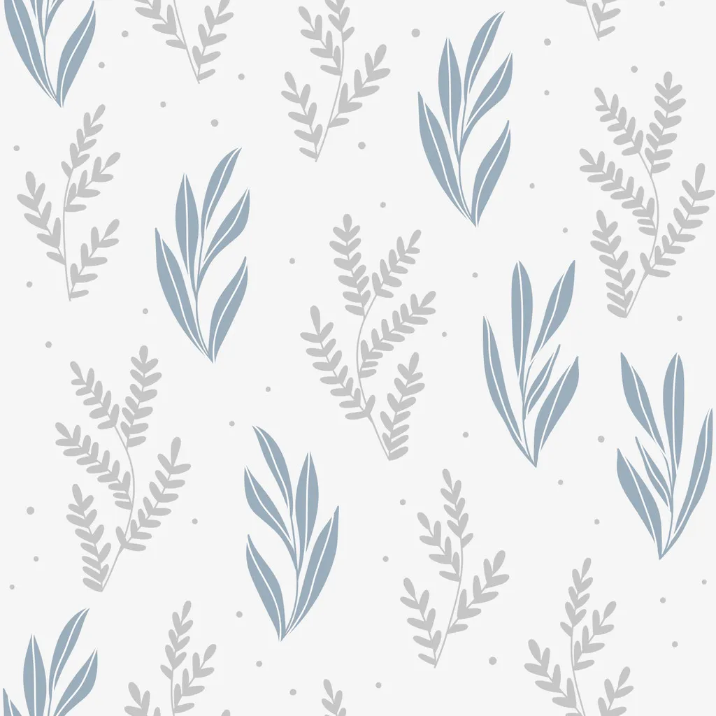  Boho Hintergrundbild 1024x1024. Boho Wallpaper with Grey and Blue Underwater Plants on a Light Grey Background