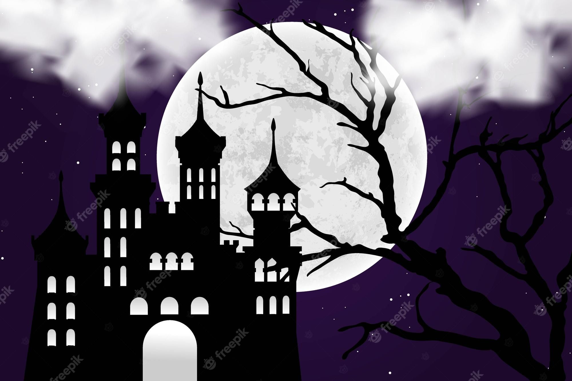 Gruselige Hintergrundbild 2000x1333. Spukhaus In Gruseliger Nachtansicht Halloween Stil Vorlage Hintergrundbild Banner Illustration