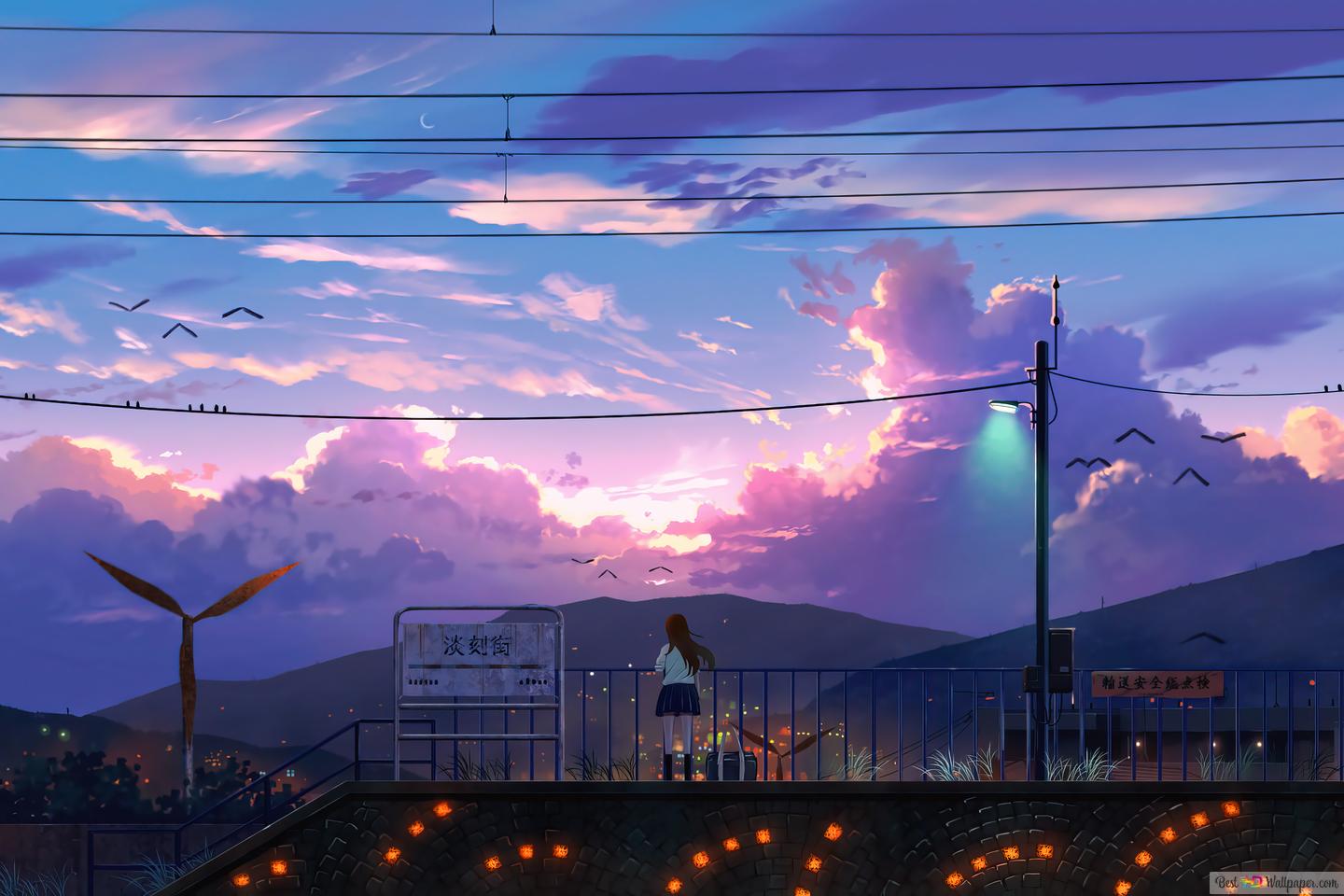  Landschaft Hintergrundbild 1440x960. Sonnenaufgang Anime Landschaft Kunst 4K Hintergrundbild herunterladen