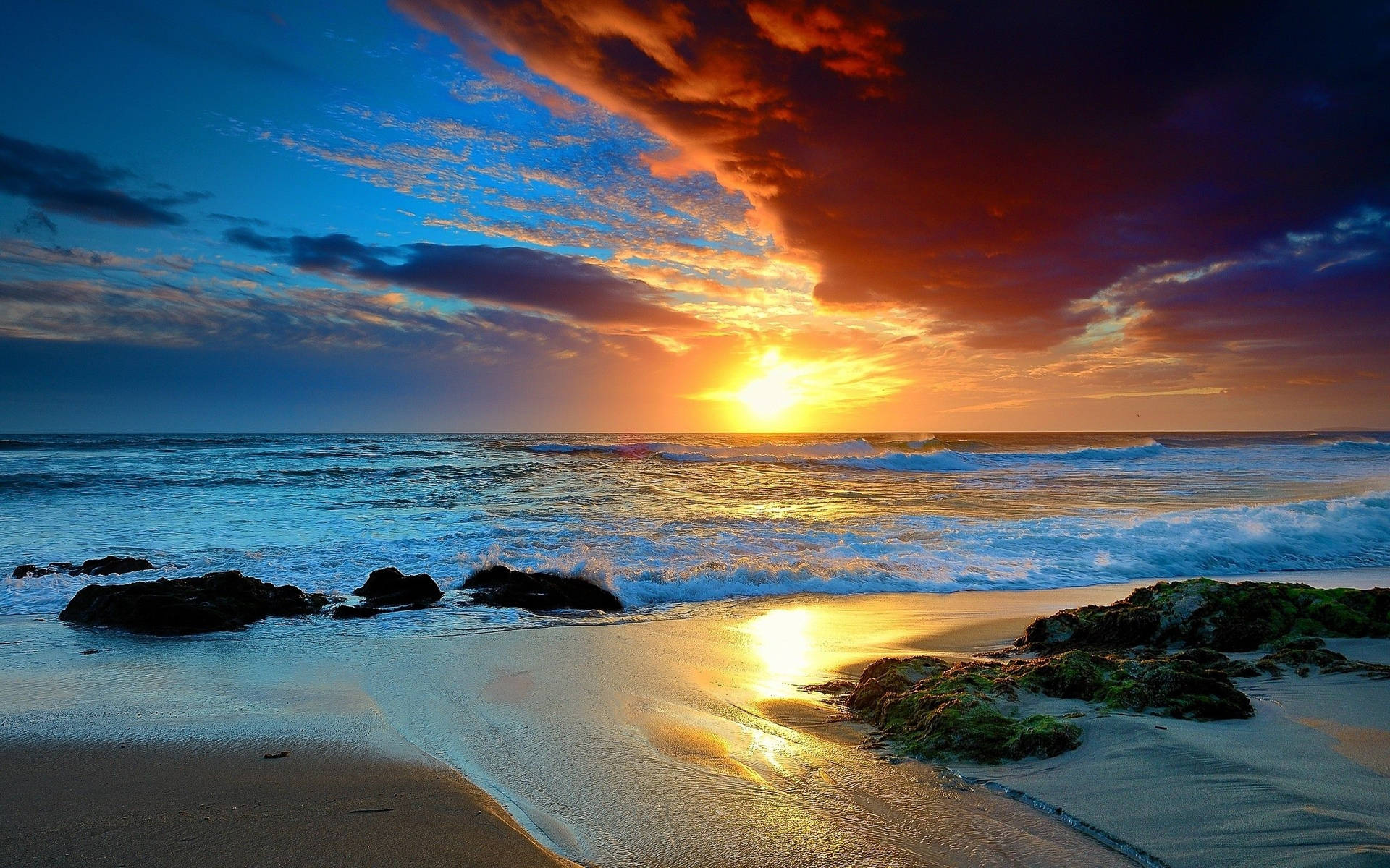  Strand Hintergrundbild 1920x1200. Download Orange Aesthetic Ocean Sunset Wallpaper