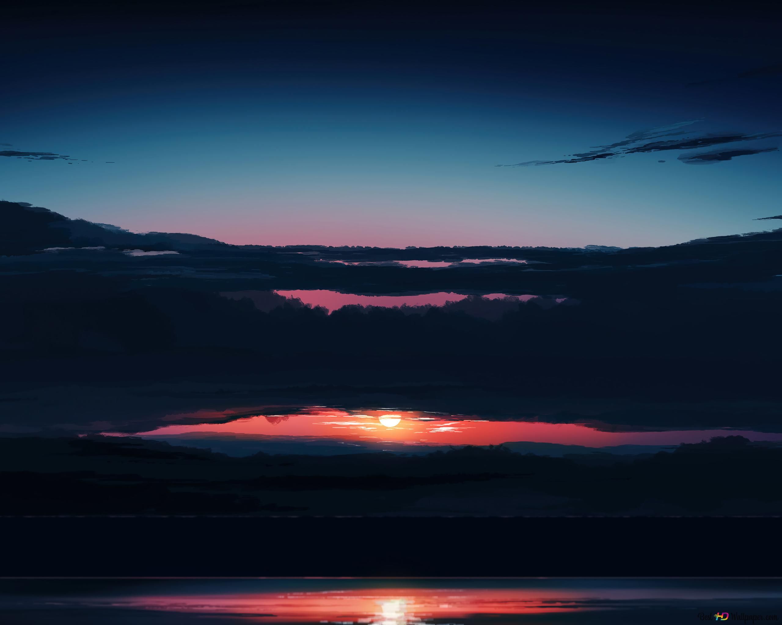  Landschaft Hintergrundbild 2560x2048. Sonnenuntergang Landschaft Wolken Kunst 4K Hintergrundbild herunterladen