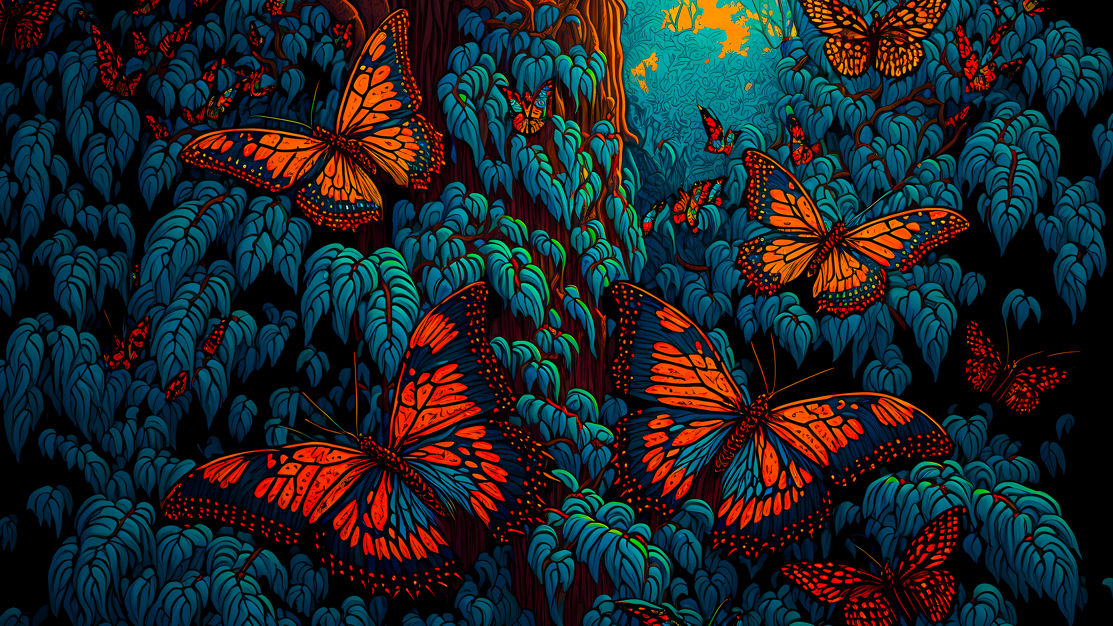  Coole PC 4k Hintergrundbild 3840x2160. 4k wallpaper for PC: Beautiful forest butterfly illustration by AI. HeroWall Background Wallpaper