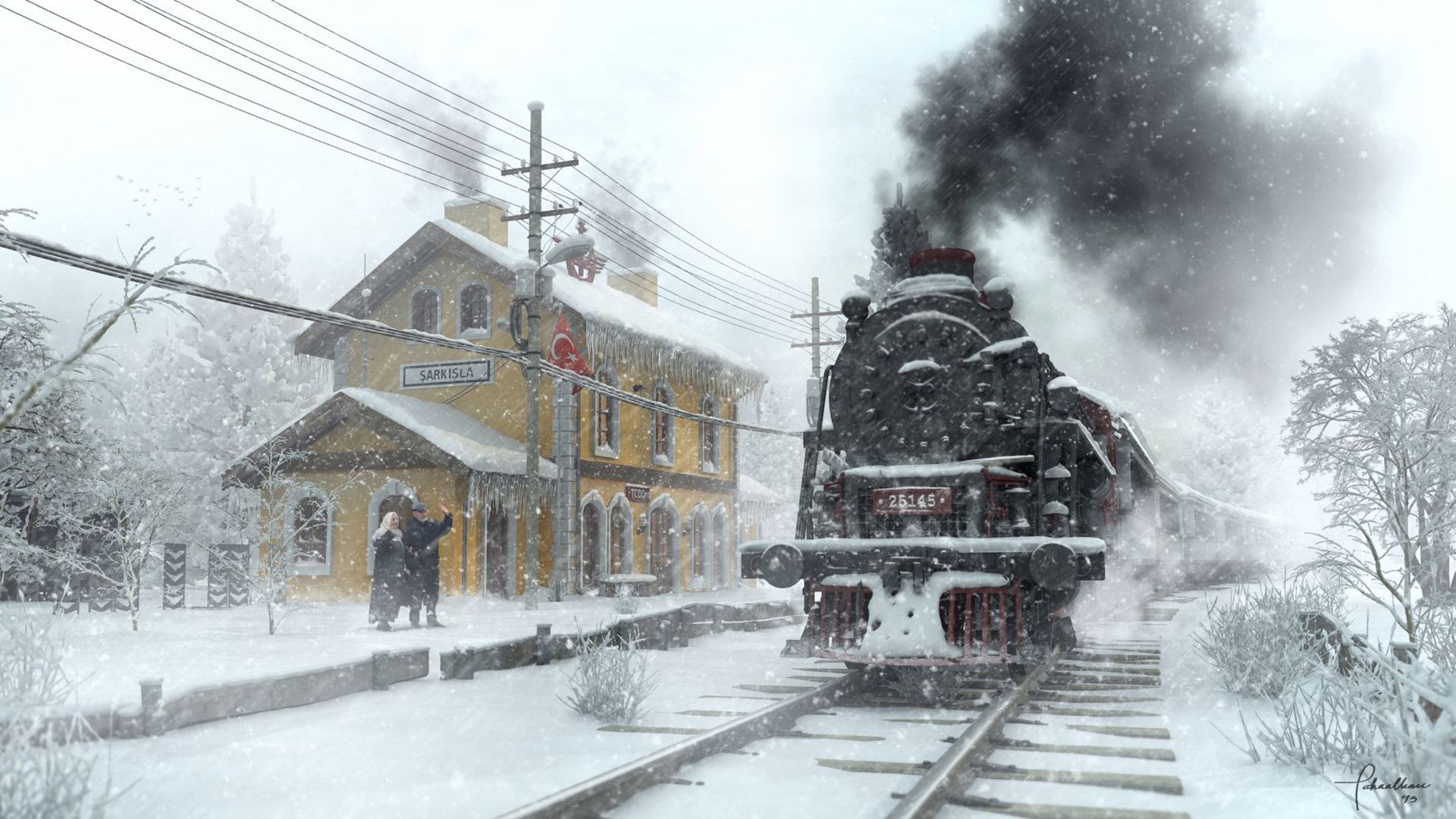  Dampflok Hintergrundbild 1920x1080. Download Hintergrundbild art., station, winter, dampflokomotive die Auflösung 1920x1080