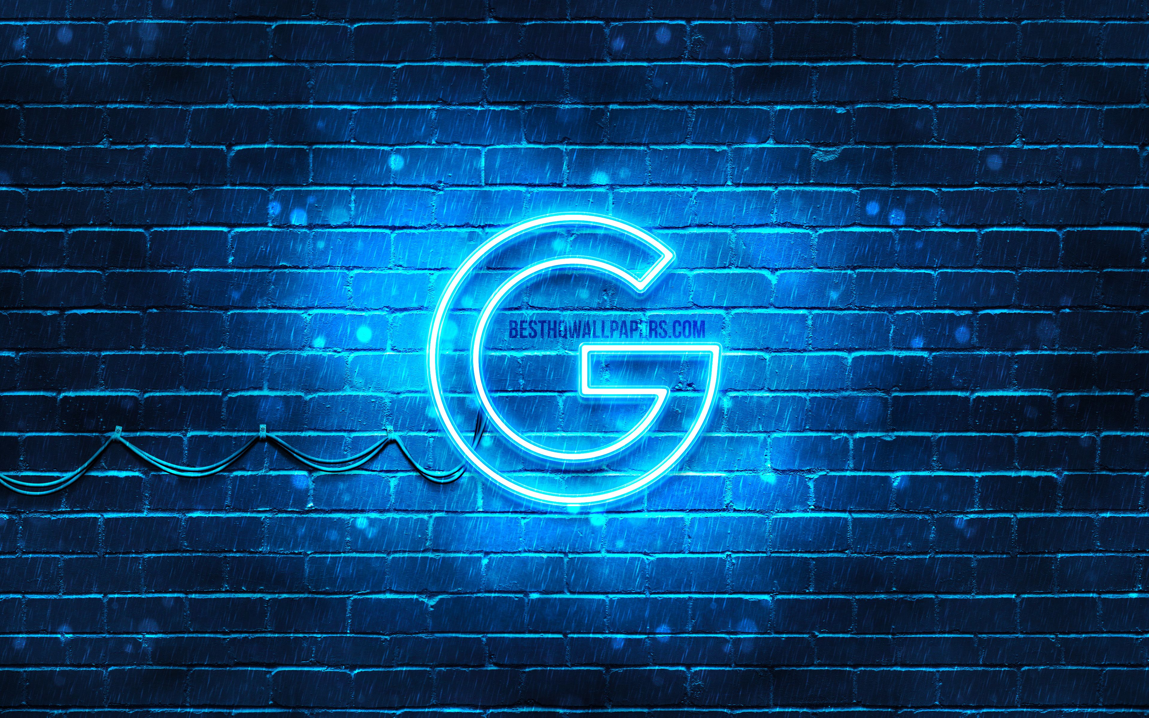 Google Hintergrundbild 3840x2400. Herunterladen Hintergrundbild Google Blaue Logo, 4k, Blau Brickwall , Google Logo, Marken , Google , Neon Logo, Google Mit Einer Auflösung Zu überwachen 3840x2400. Bilder Auf Dem Desktop