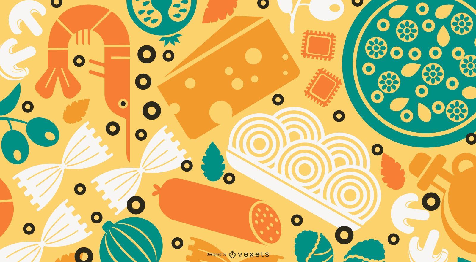  Design Hintergrundbild 1600x883. Italien Food Flat Design Wallpaper