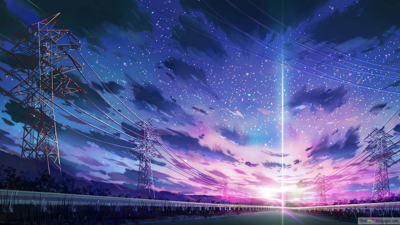  Desktop HD Hintergrundbild 1366x768. Anime Sonnenaufgang Hintergrund Kunst 4K Hintergrundbild Herunterladen