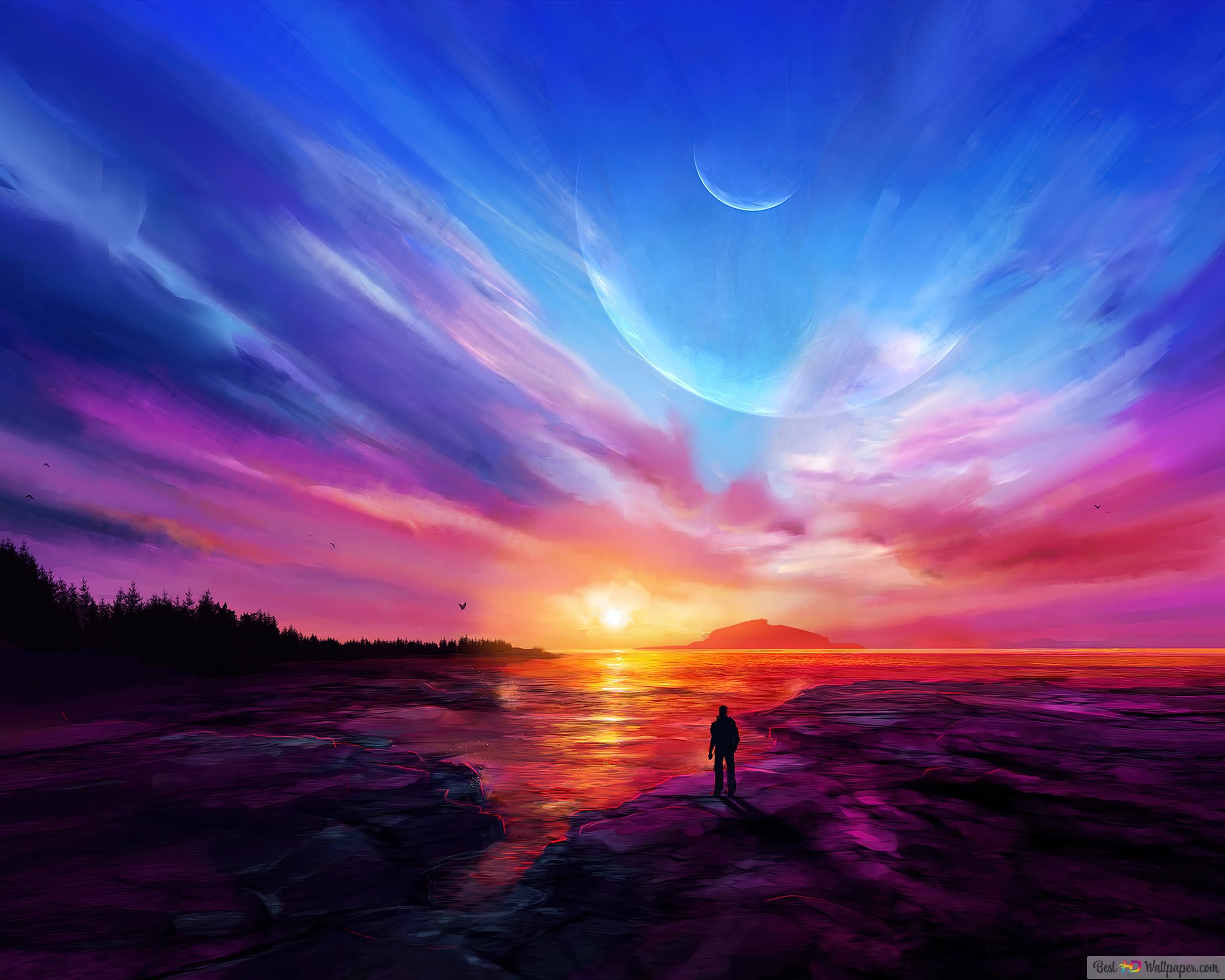  Die Besten Hintergrundbild 2560x2048. Ozean Sonnenuntergang Kunst 4K Hintergrundbild Herunterladen