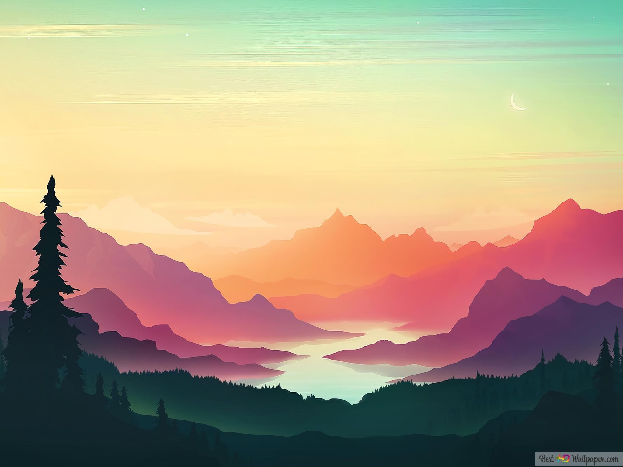  Berge Hintergrundbild 2048x1536. Berg Sonnenuntergang Kunst 4K Hintergrundbild Herunterladen