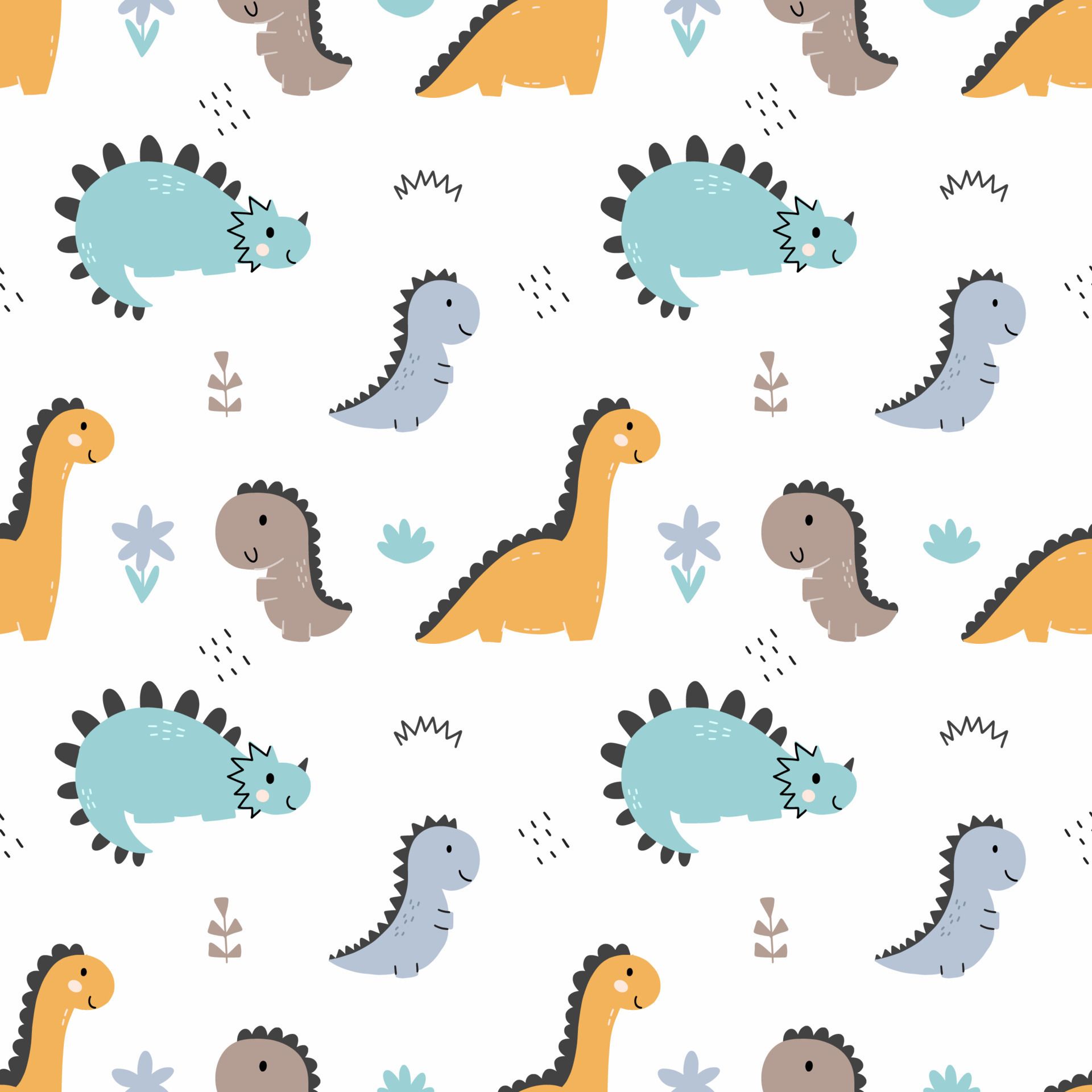  Dino Hintergrundbild 1920x1920. Cute seamless dino pattern. Endless wallpaper in nursery. Printing on fabric and wrapping paper. Illustration for baby