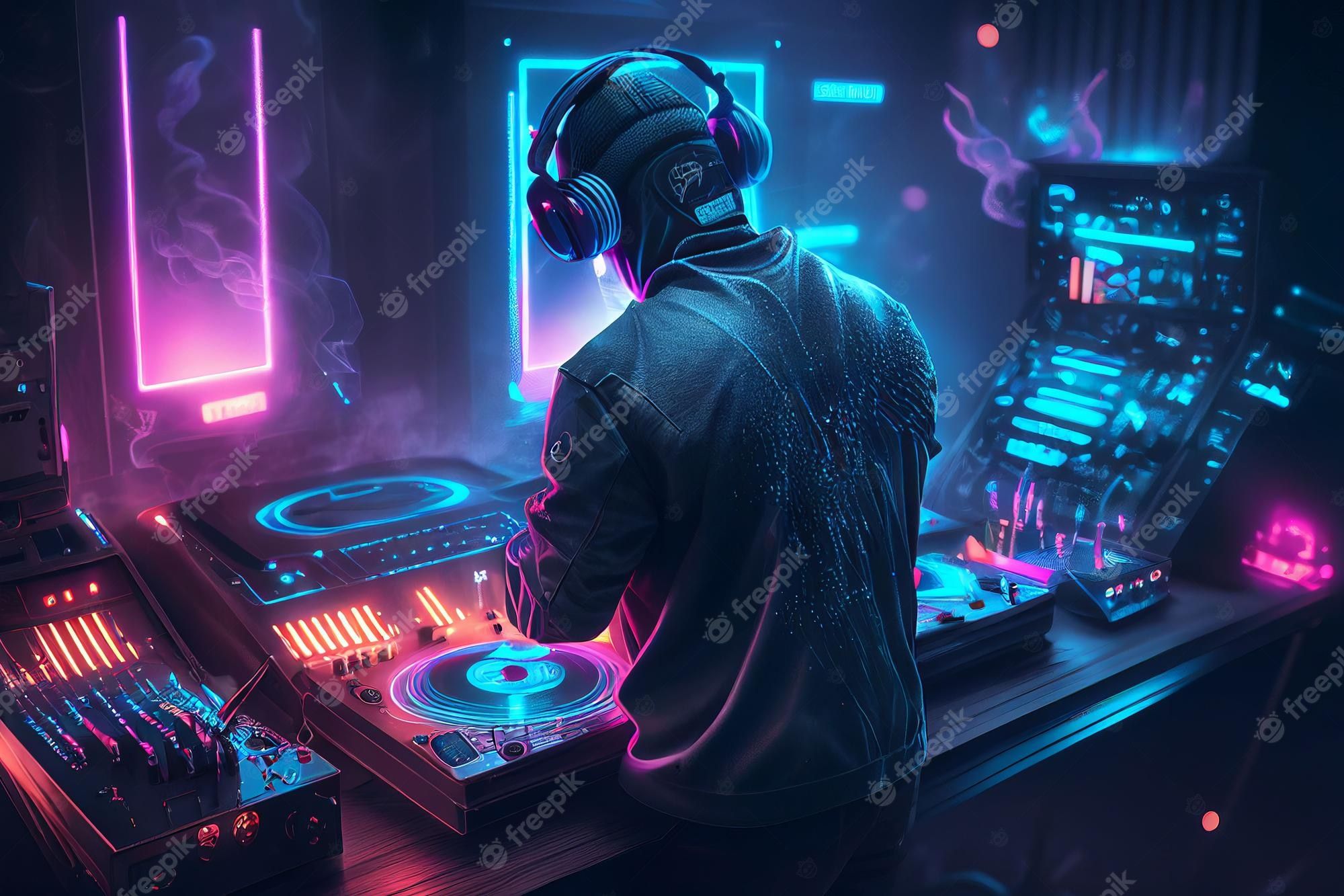  DJ Hintergrundbild 2000x1333. Dj Player Audio, Der Elektronische Musik Auf Einer Nachtclubparty Mischt. Erstellt Mit Generativer Ki Technologie