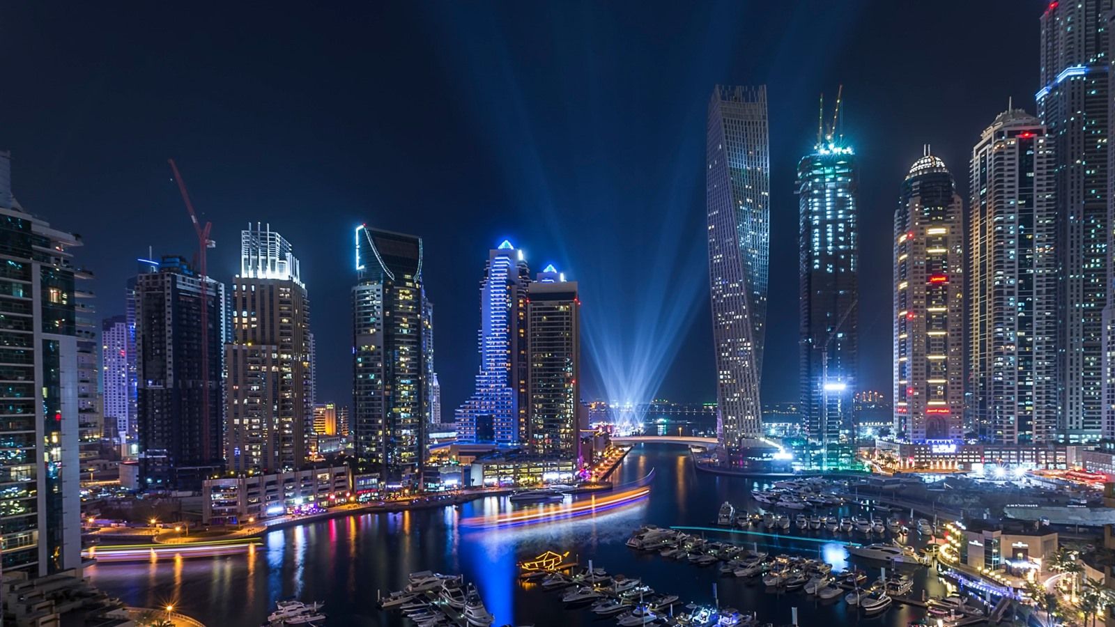  Dubai Hintergrundbild 1600x900. Vereinigte Arabische Emirate, Dubai, Nacht, Wolkenkratzer, Lichter, Boote, Fluss 1920x1440 HD Hintergrundbilder, HD, Bild