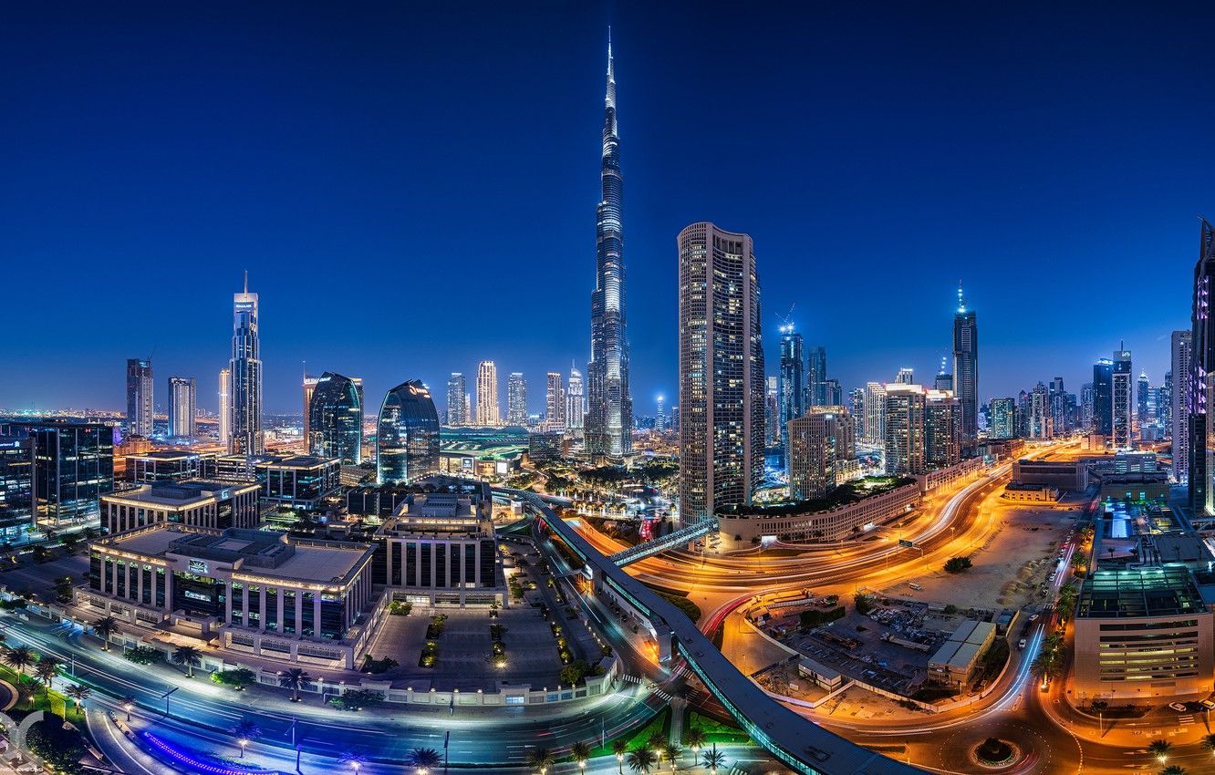  Dubai Hintergrundbild 1332x850. Wallpaper building, road, home, Dubai, night city, Dubai, skyscrapers, UAE, Burj Khalifa, Burj Khalifa, UAE image for desktop, section город