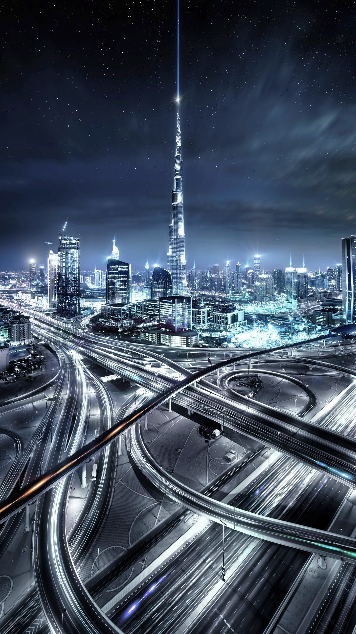  Dubai Hintergrundbild 1440x2560. Building lights, portrait display, aerial view, long exposure, Dubai HD wallpaper
