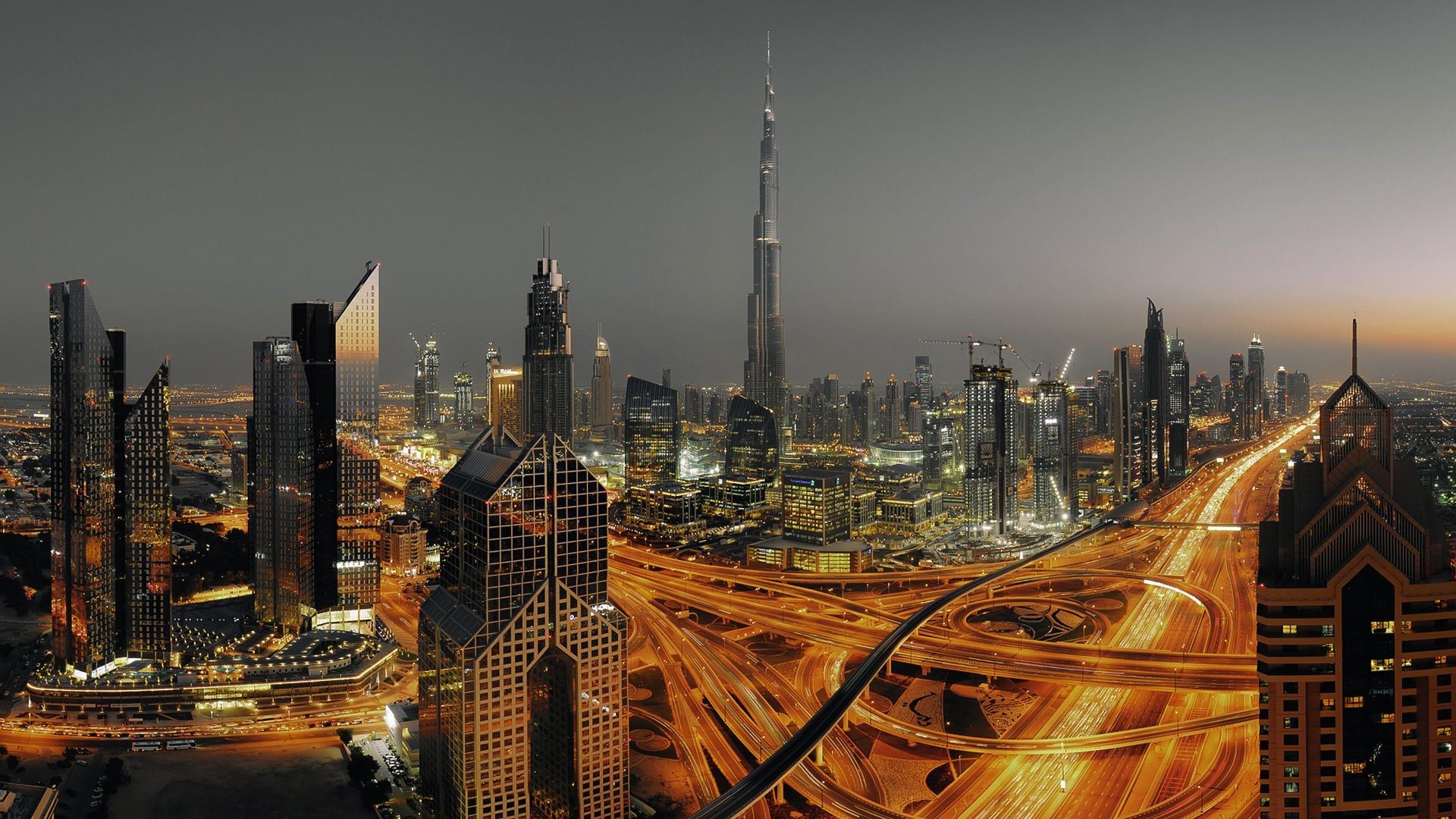  Dubai Hintergrundbild 1920x1080. Dubai, Vereinigte Arabische Emirate, urban, Wolkenkratzer, Lichter, Straßen 1920x1080 Full HD 2K Hintergrundbilder, HD, Bild